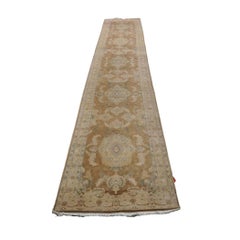 Vintage Persian Tabriz Wool 3x16 Tan, Brown, & Green Handmade Runner Rug