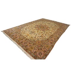 Vintage Persian Tabriz Wool & Silk 6x10 Ivory & Pink Handmade Area Rug