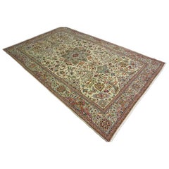 Vintage Persian Tabriz Wool 6x9 Pistachio, Ivory & Multicolored Handmade Area Ru