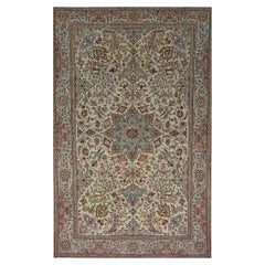 Vintage Persian Tabriz Wool 6x9 Pistachio, Ivory & Multicolored Handmade Area Ru