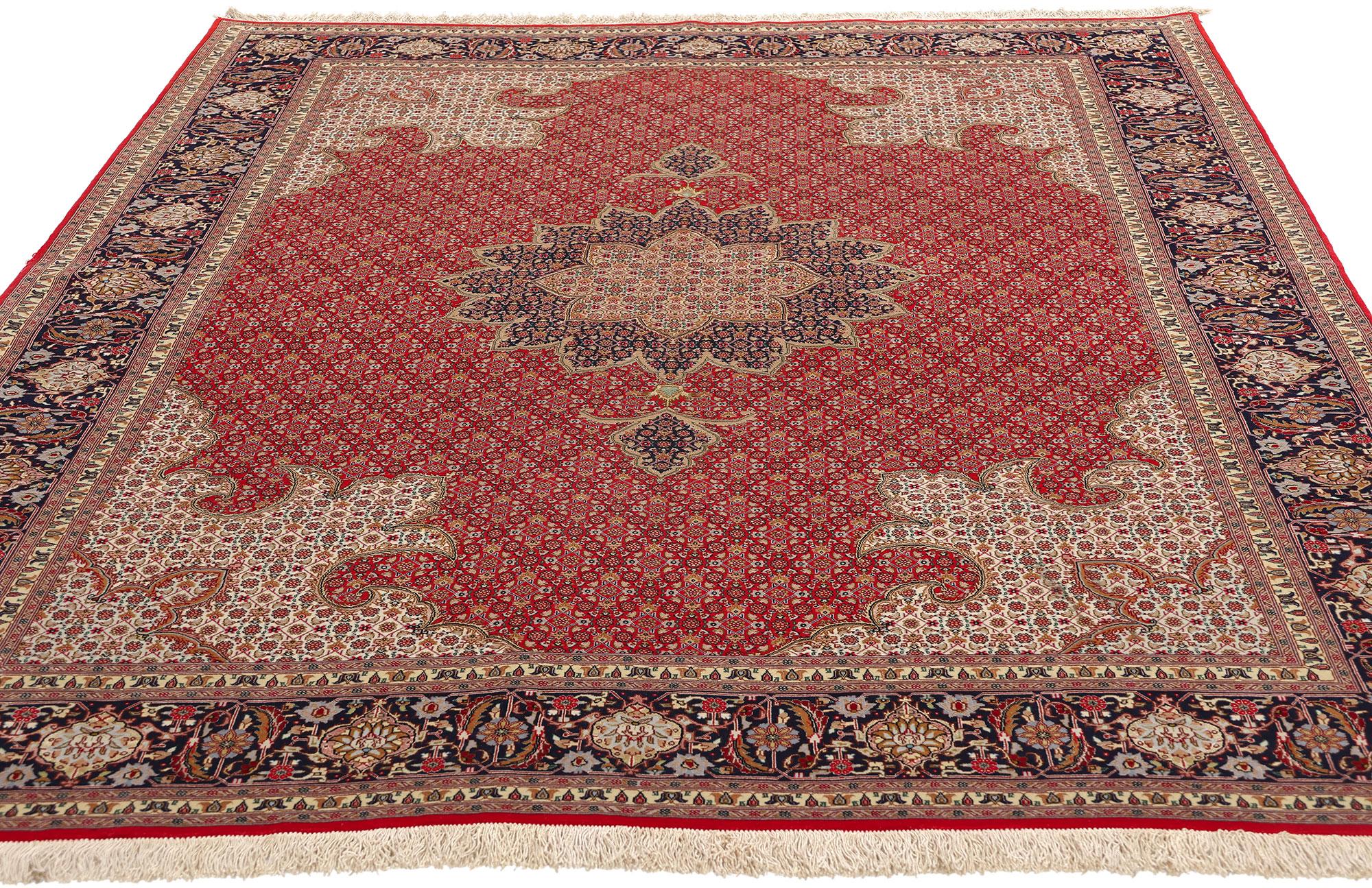 Hand-Knotted Vintage Persian Tabriz Wool and Silk Carpet For Sale