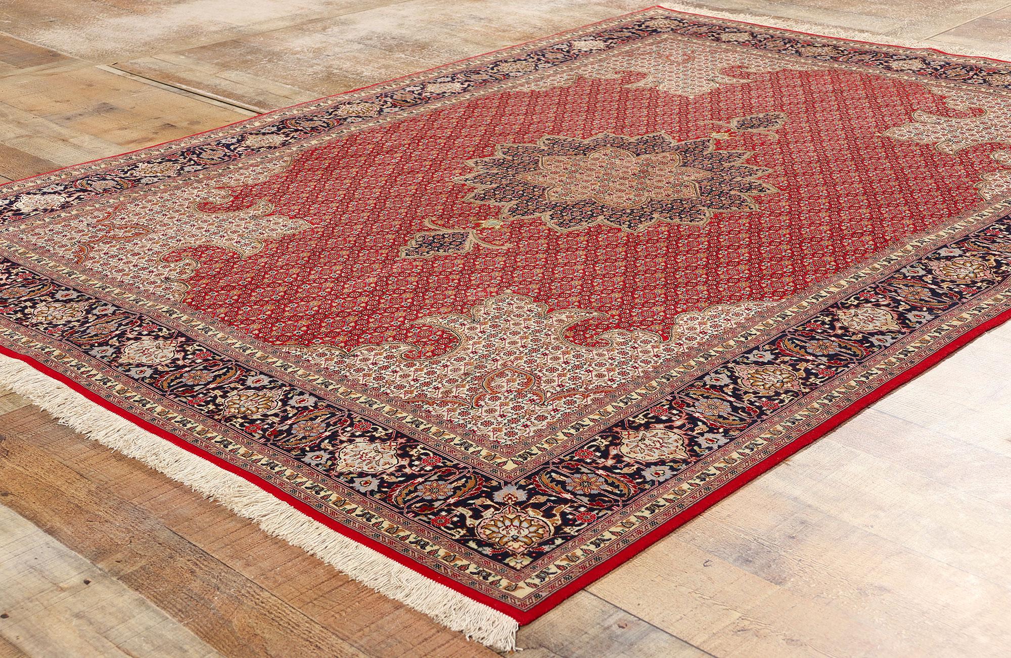 Vintage Persian Tabriz Wool and Silk Carpet For Sale 2