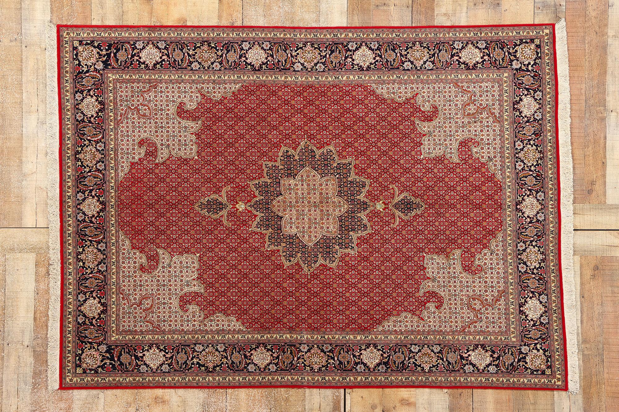 Vintage Persian Tabriz Wool and Silk Carpet For Sale 4
