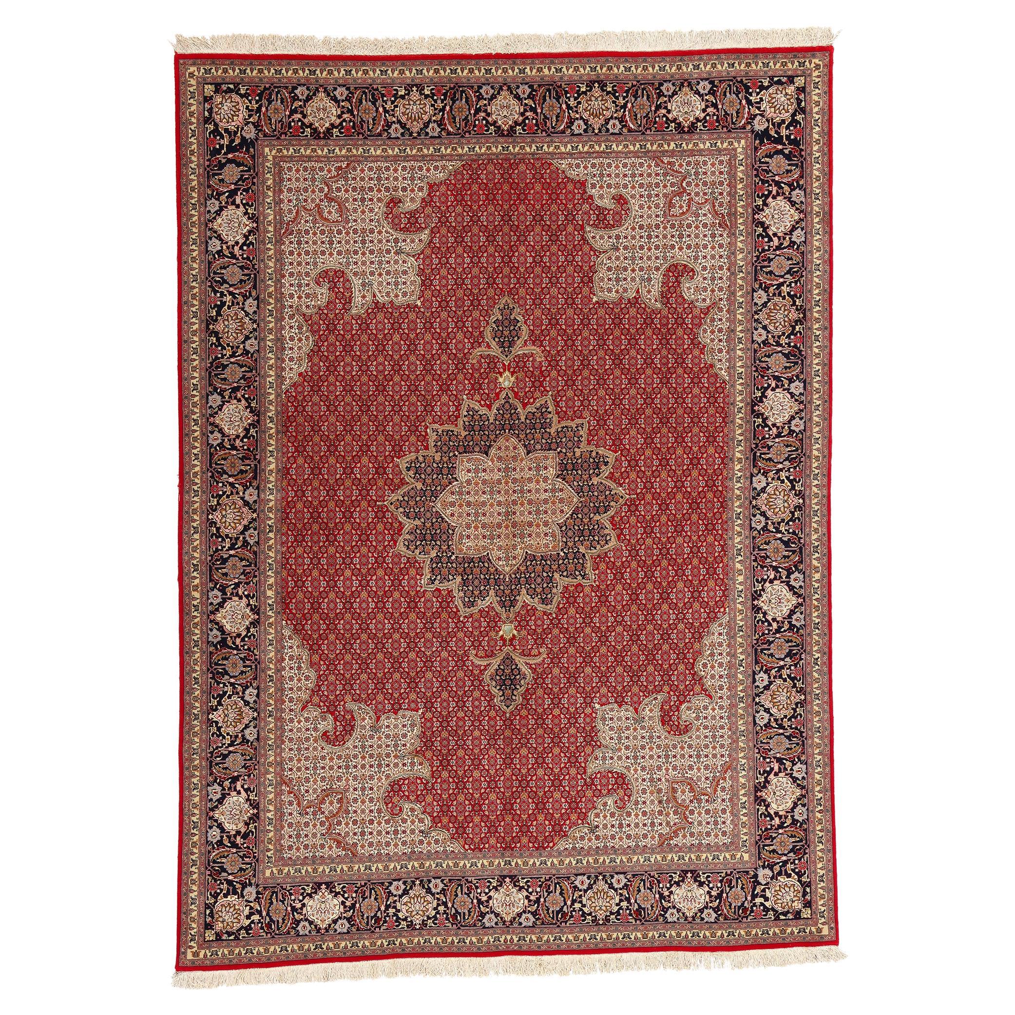 Vintage Persian Tabriz Wool and Silk Carpet