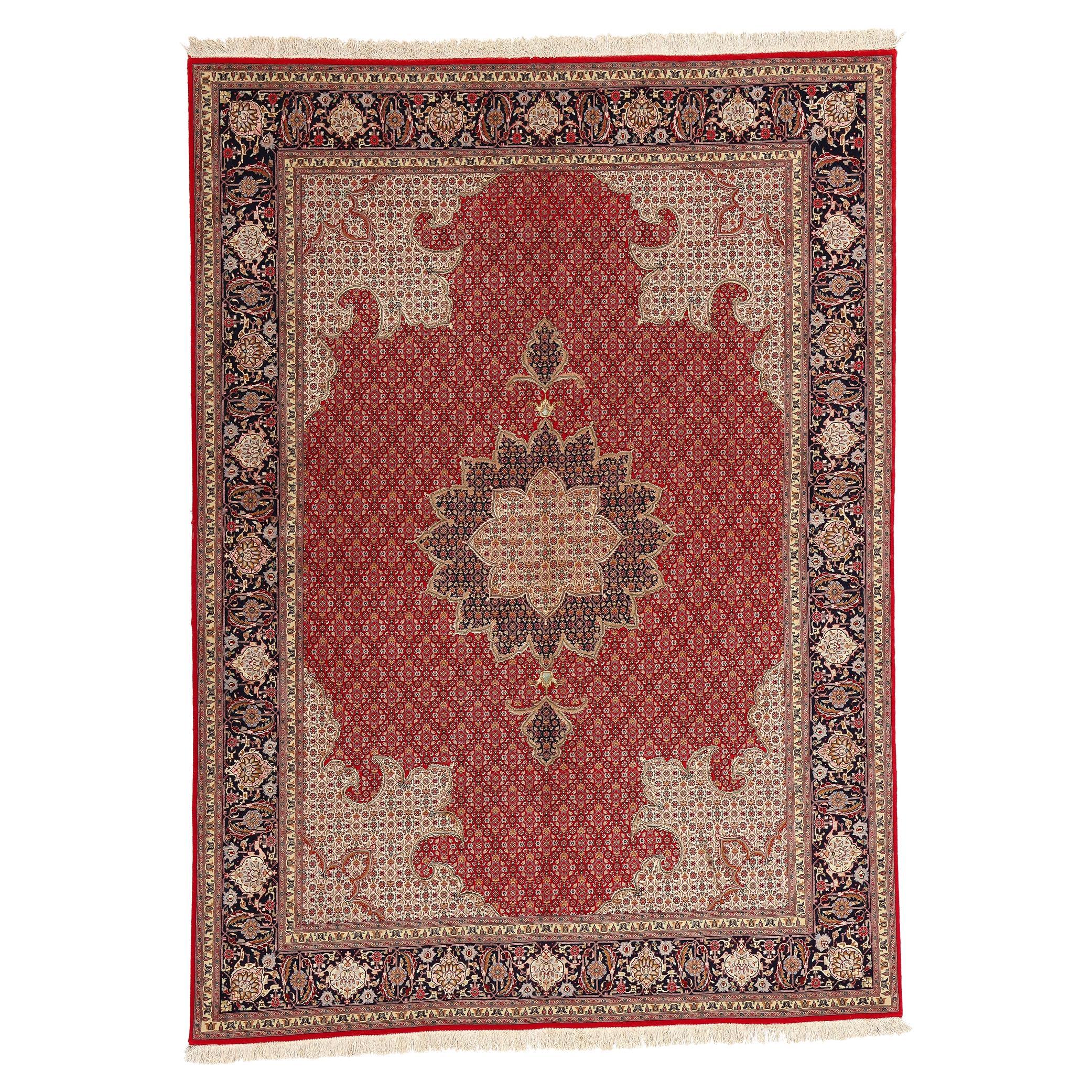 Vintage Persian Tabriz Wool and Silk Carpet with Traditional Style