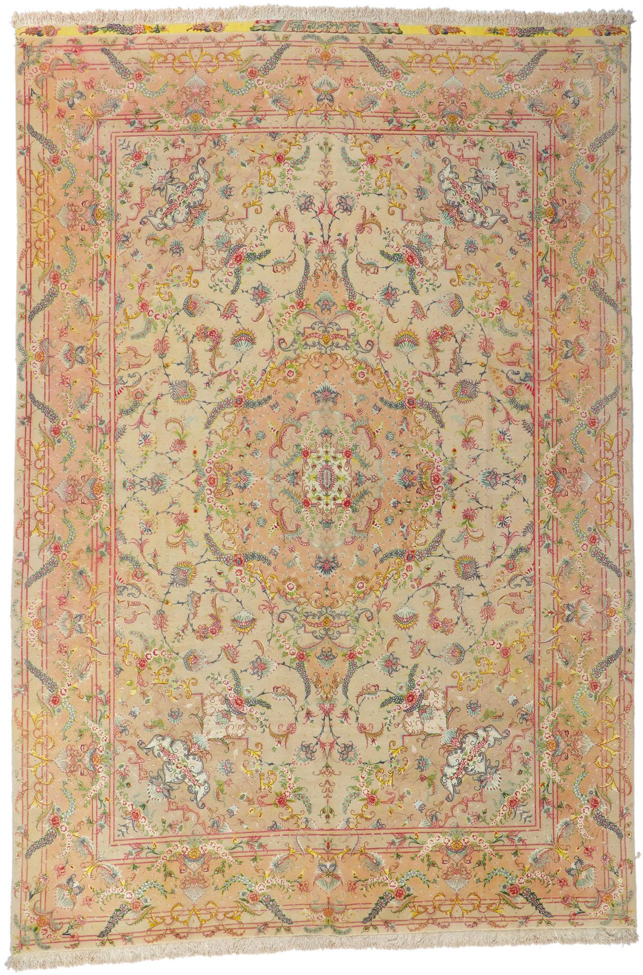 Tappeto persiano Tabriz vintage in lana e seta firmato anni '70 in vendita 1