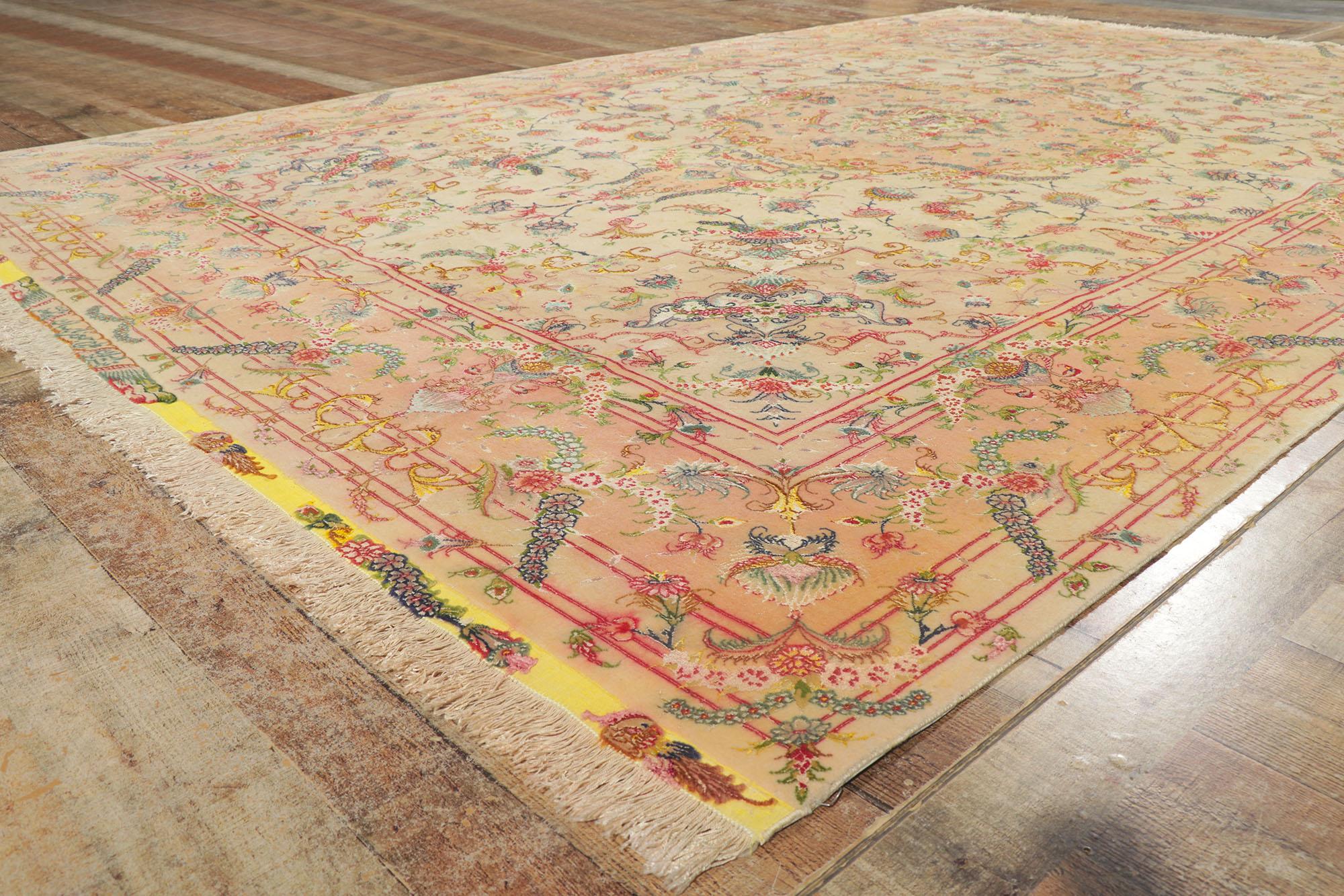 1970s Signed Vintage Persian Tabriz Wool and Silk Rug  For Sale 1
