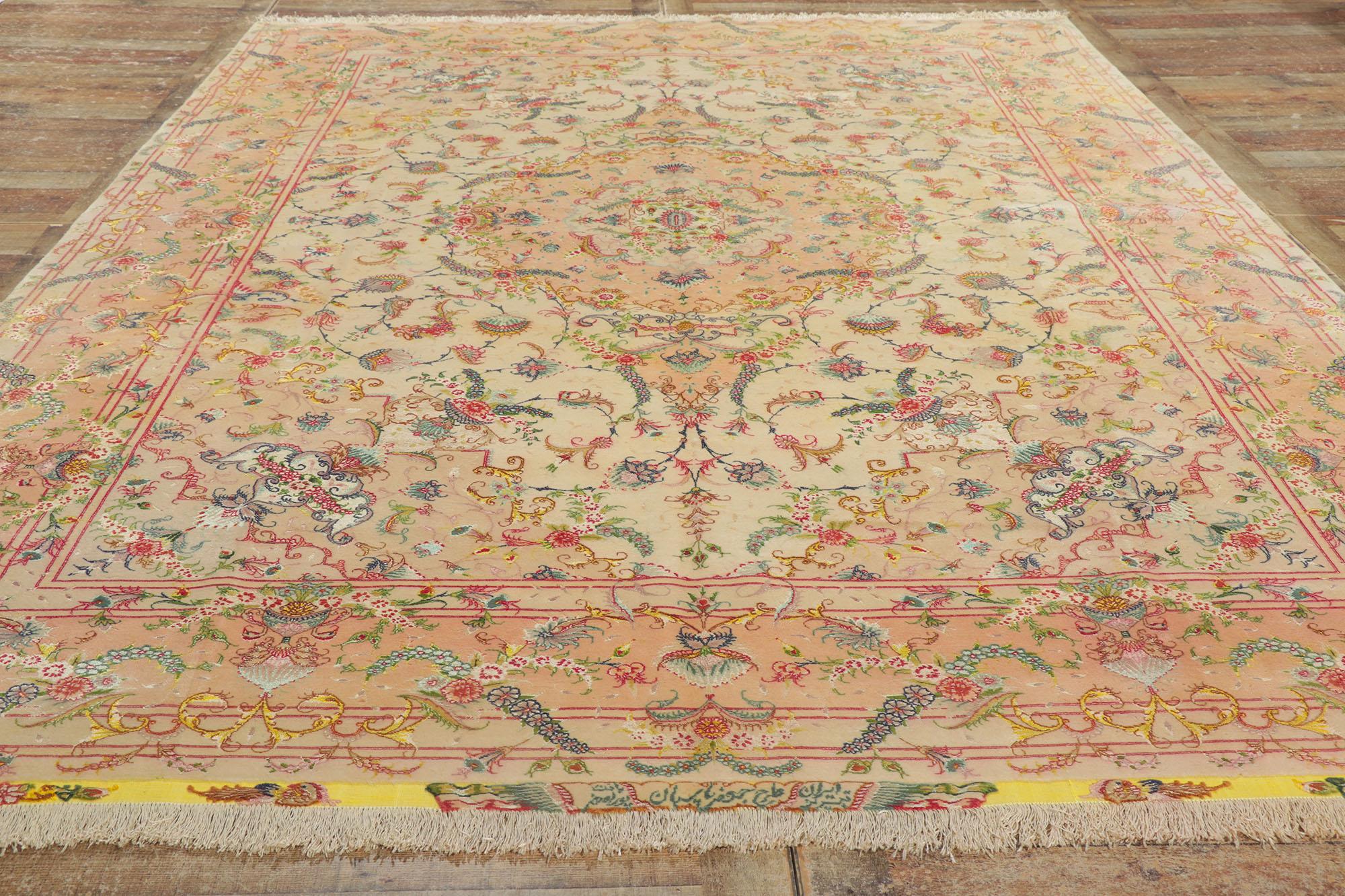 1970s Signed Vintage Persian Tabriz Wool and Silk Rug  For Sale 2
