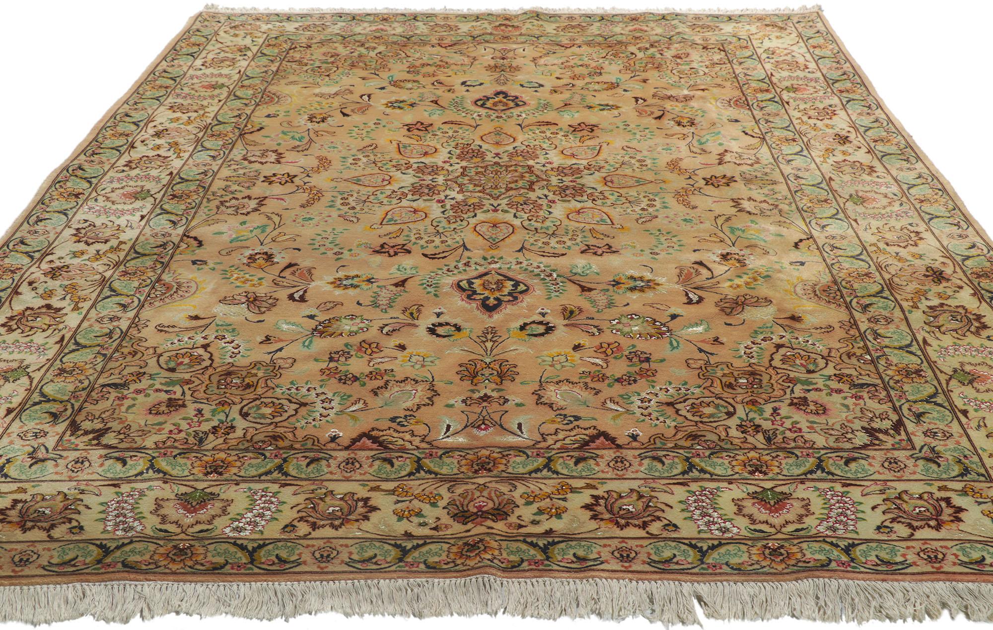 Hand-Knotted Vintage Persian Tabriz Wool and Silk Rug For Sale
