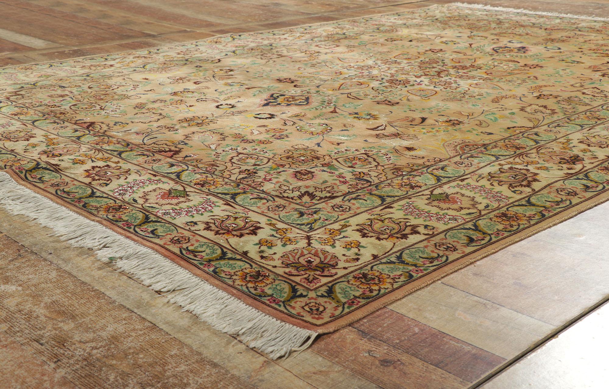 Vintage Persian Tabriz Wool and Silk Rug For Sale 1