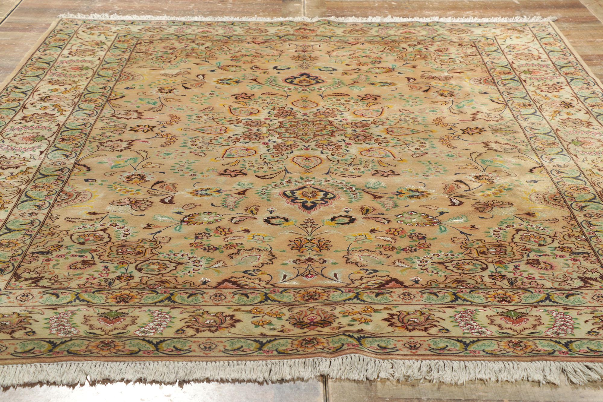 Vintage Persian Tabriz Wool and Silk Rug For Sale 2