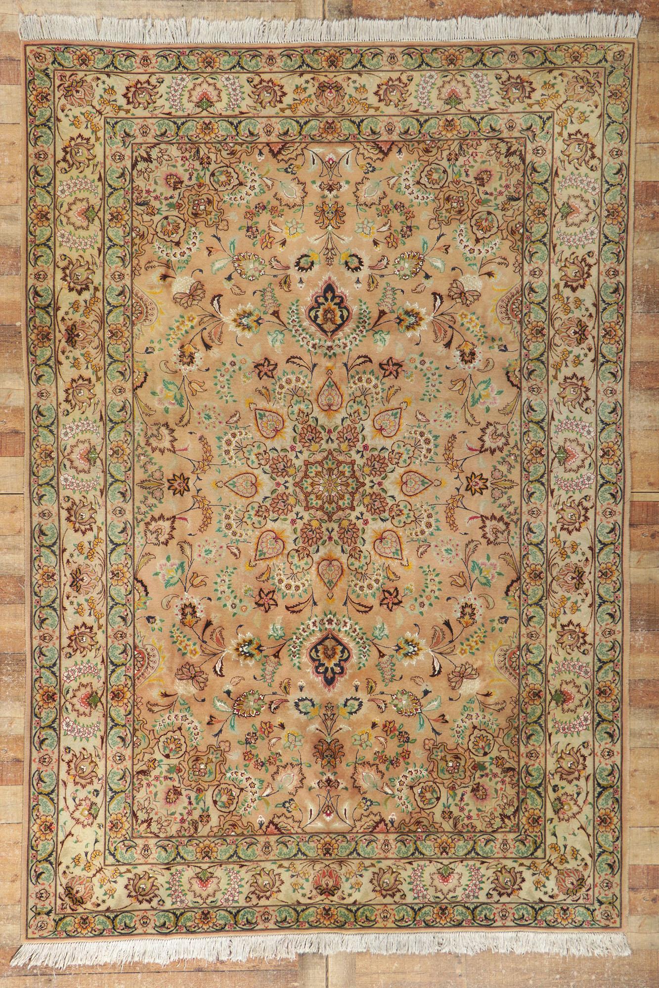 Vintage Persian Tabriz Wool and Silk Rug For Sale 3