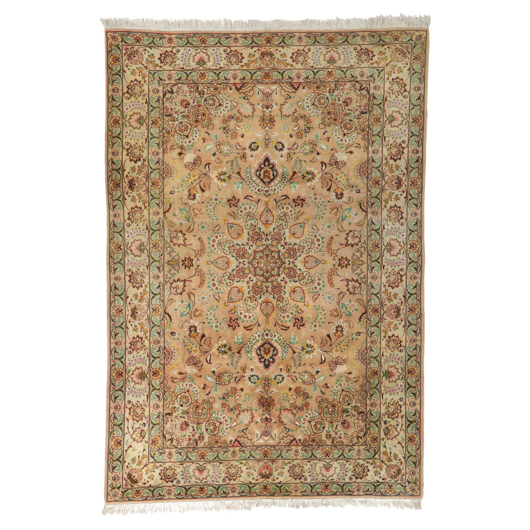 Vintage Persian Tabriz Wool and Silk Rug For Sale