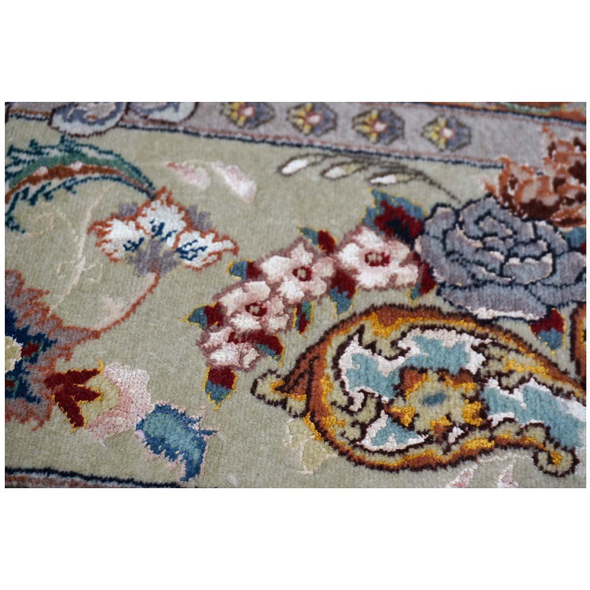 Vintage Persian Tabriz Wool & Silk 6x9 Mauve & Light Green Handmade Area Rug For Sale 5