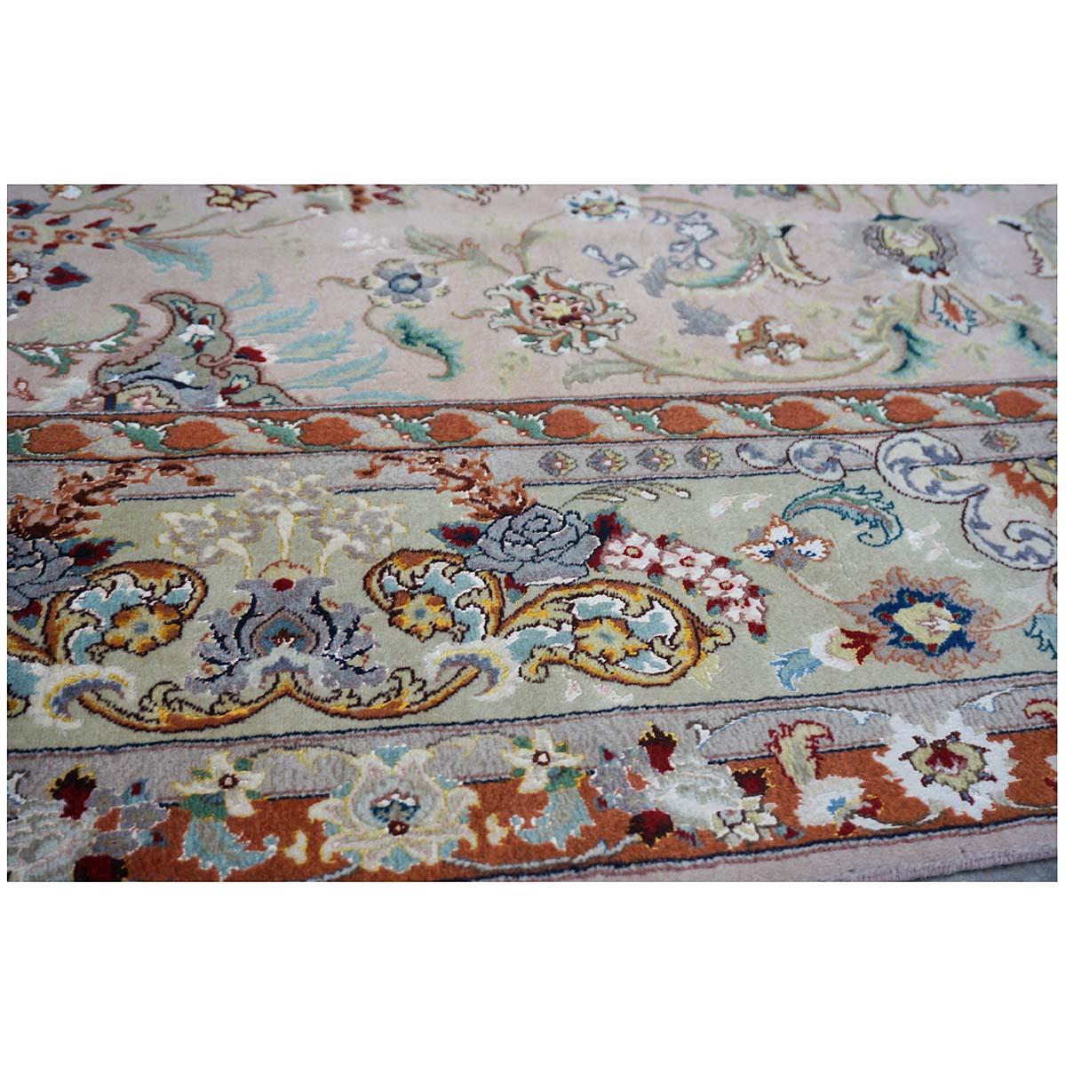 Vintage Persian Tabriz Wool & Silk 6x9 Mauve & Light Green Handmade Area Rug For Sale 6