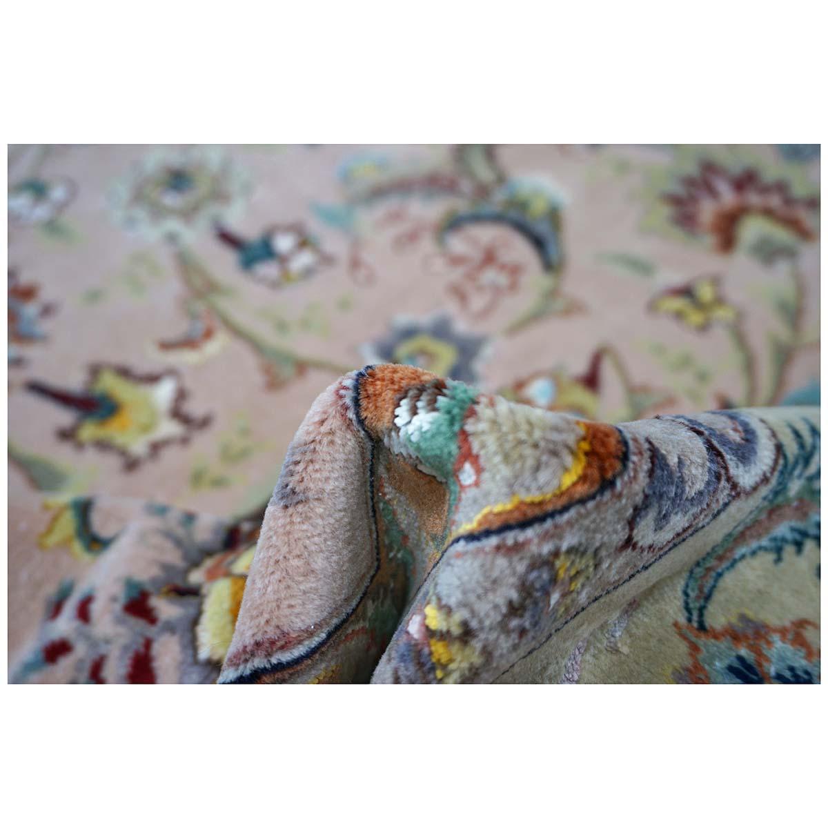 Vintage Persian Tabriz Wool & Silk 6x9 Mauve & Light Green Handmade Area Rug For Sale 7