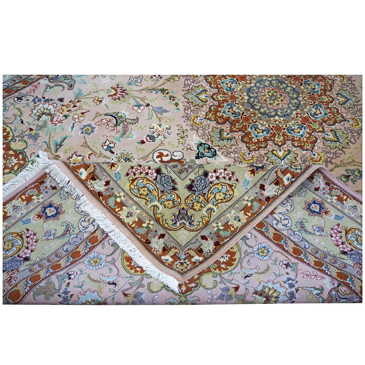 Vintage Persian Tabriz Wool & Silk 6x9 Mauve & Light Green Handmade Area Rug For Sale 8
