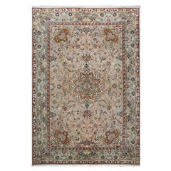 Persischer Täbris-Teppich aus Wolle und Seide, 6x9, Mauve & Hellgrün, handgefertigt