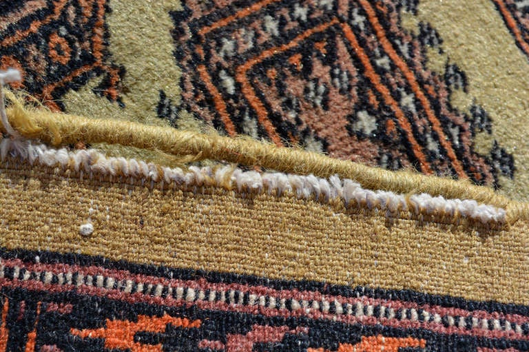 Wool Vintage Persian Tapestry Rug Runner Bold Design in Brown & Gold Signed 1940s