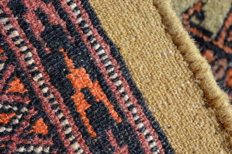 Vintage Persian Tapestry Rug Runner Bold Design in Brown & Gold Signed 1940s 1