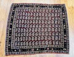 Vintage Persian Tehran Area Rug in Allover Paisley Pattern in Red, Navy, Green