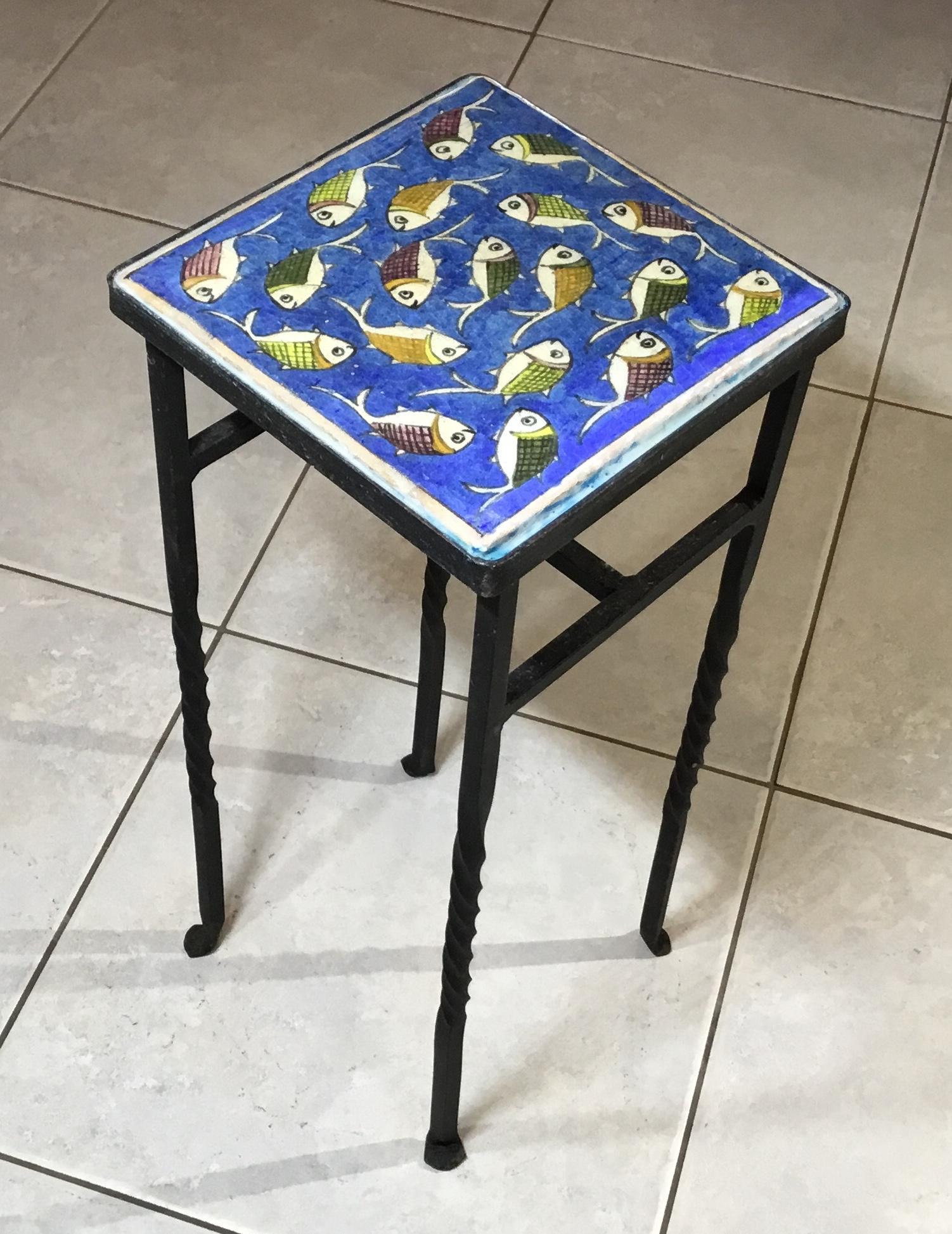 Vintage Persian Tile Small Table In Excellent Condition In Delray Beach, FL
