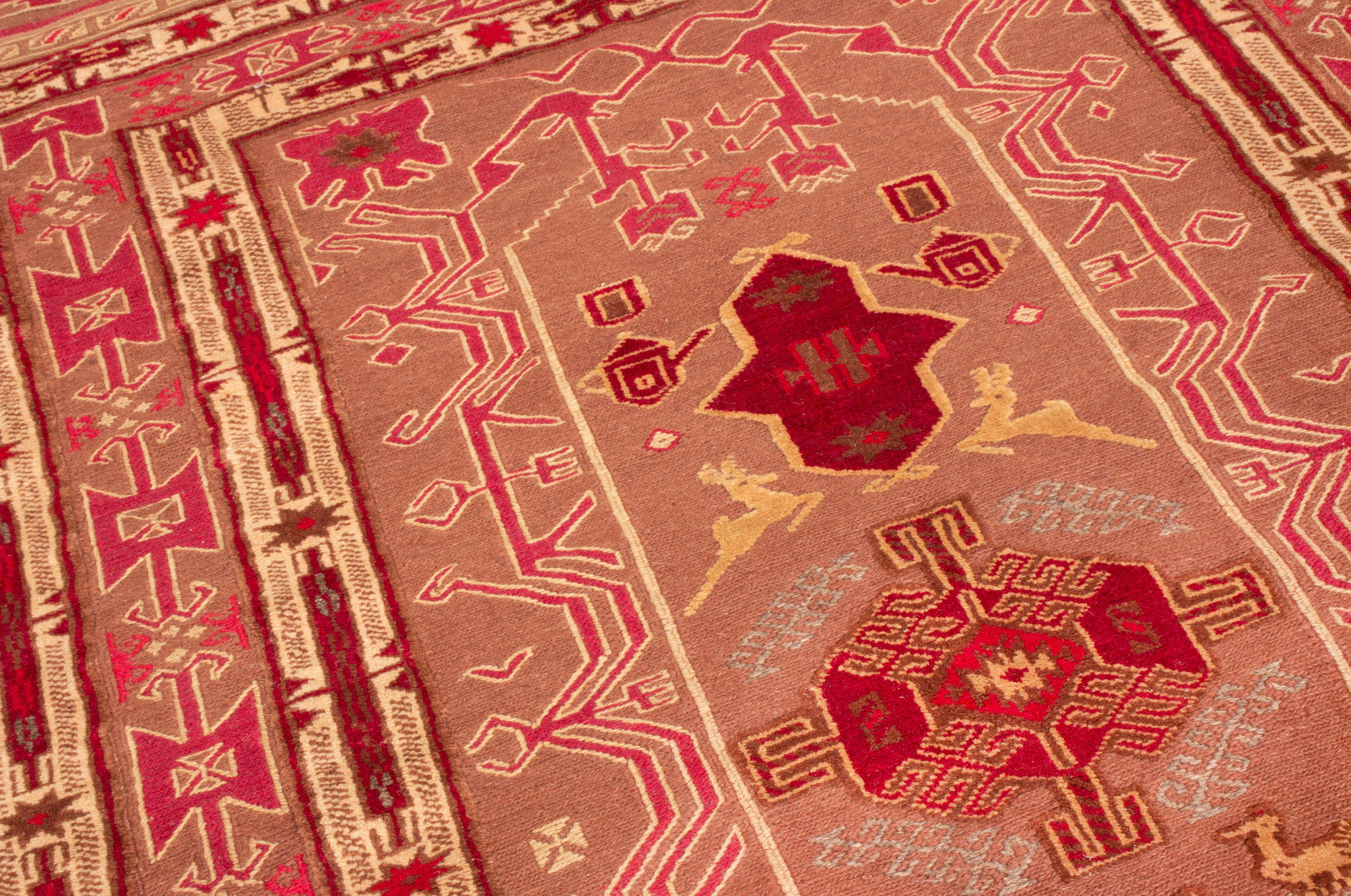 Hand-Knotted Vintage Persian Transitional Red and Golden-Beige Wool Kilim by Rug & Kilim For Sale