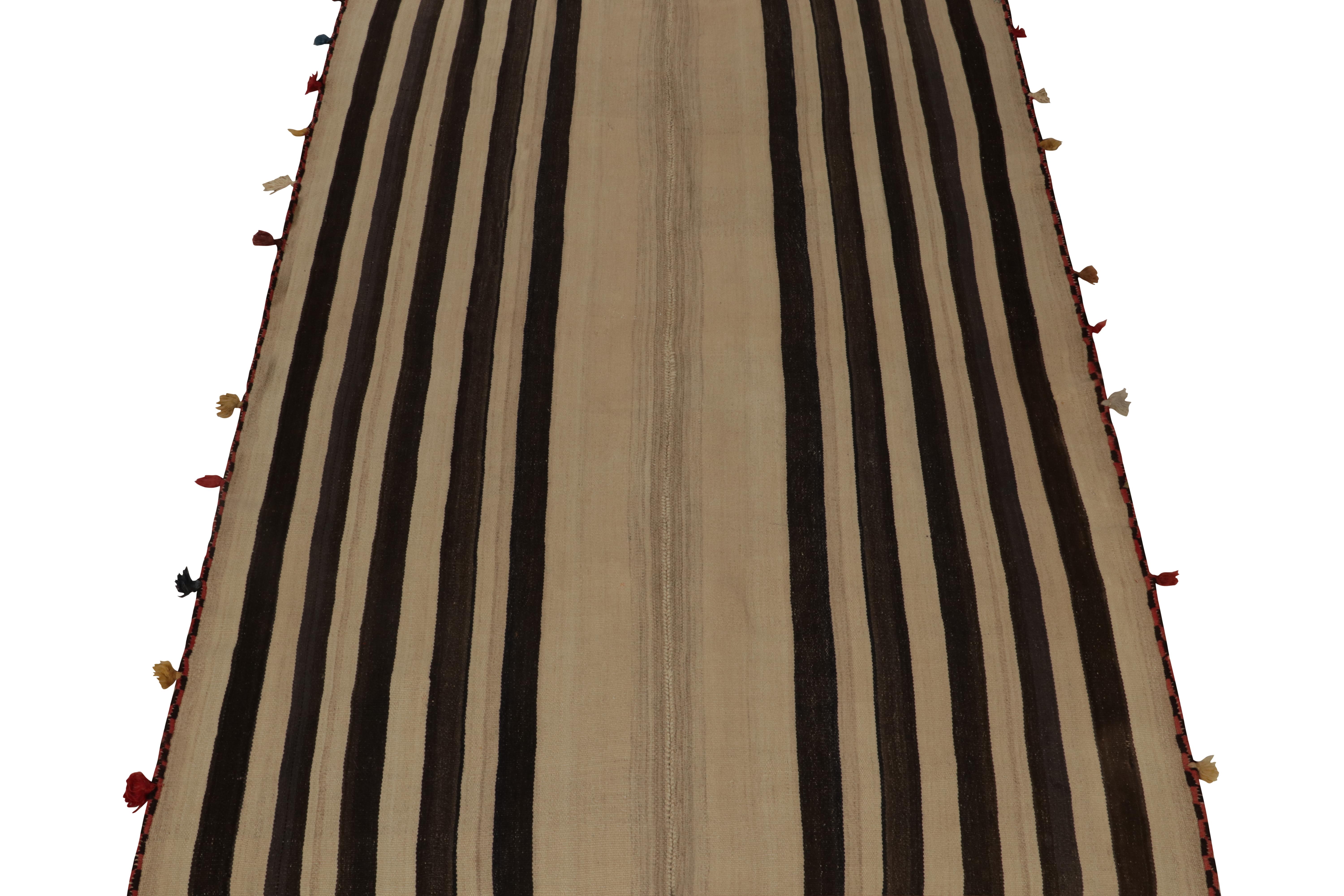 Hand-Knotted Vintage Persian Tribal Kilim in Beige and Brown Stripes, by Rug & Kilim For Sale