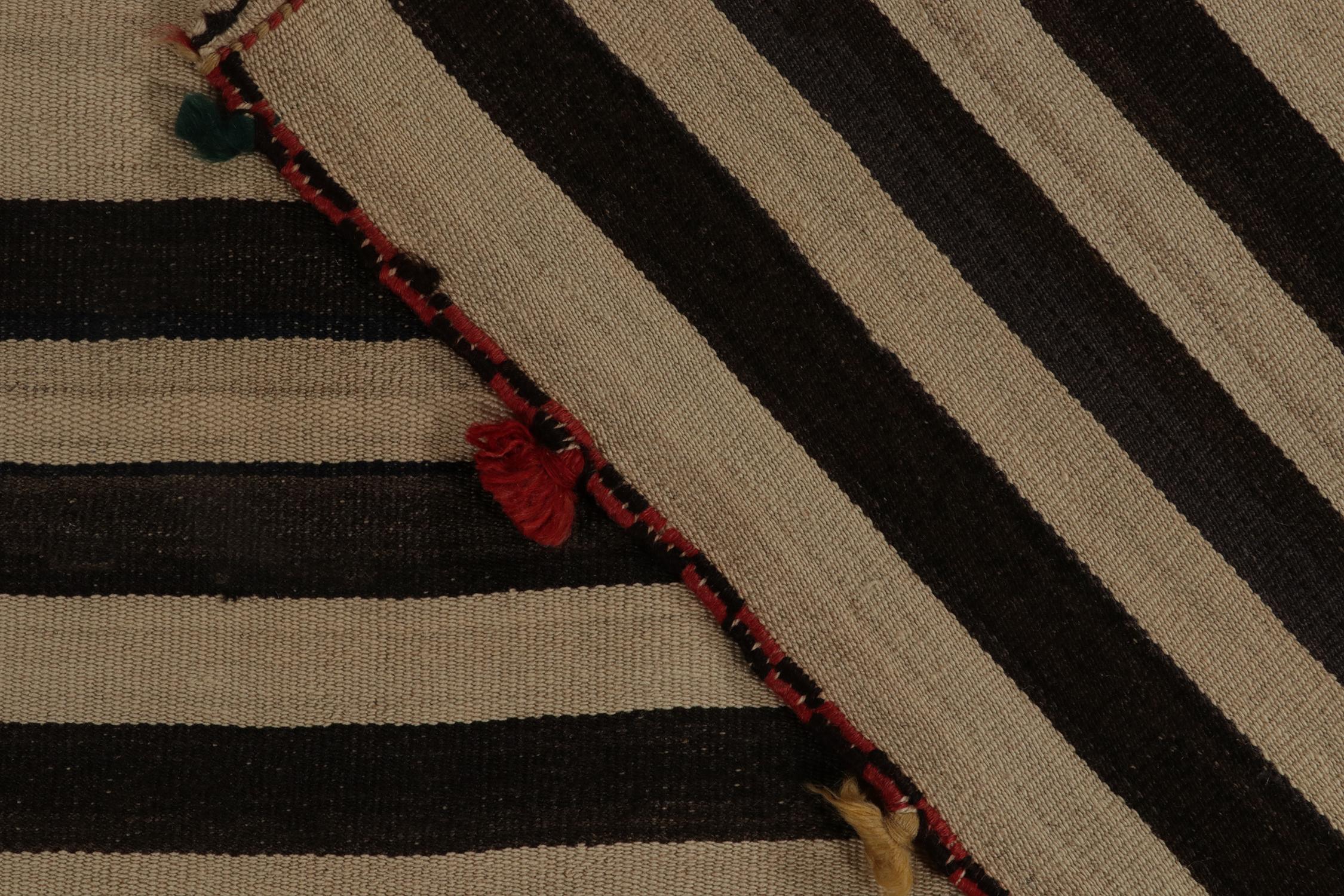 Wool Vintage Persian Tribal Kilim in Beige and Brown Stripes, by Rug & Kilim For Sale