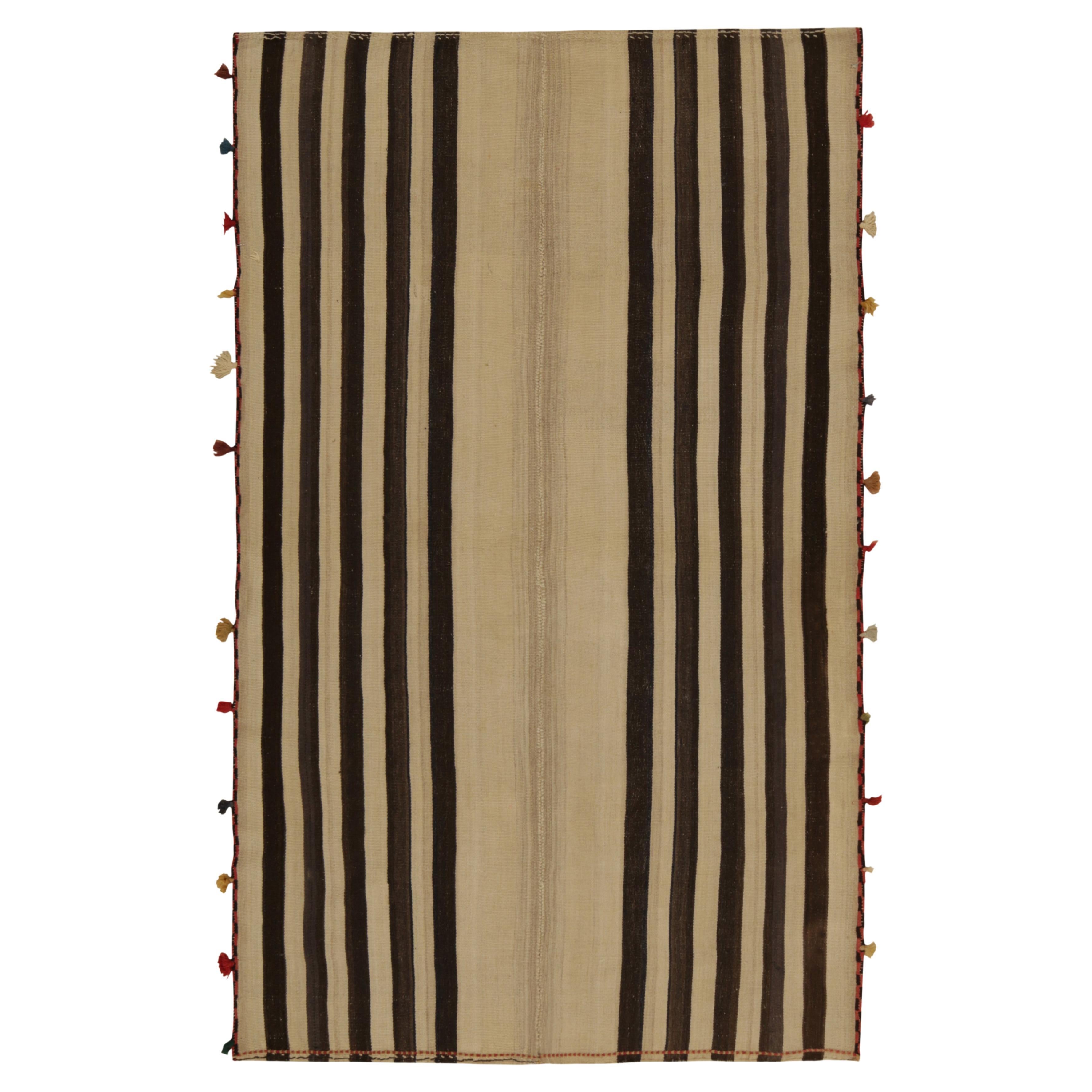 Vintage Persian Tribal Kilim in Beige and Brown Stripes, by Rug & Kilim For Sale