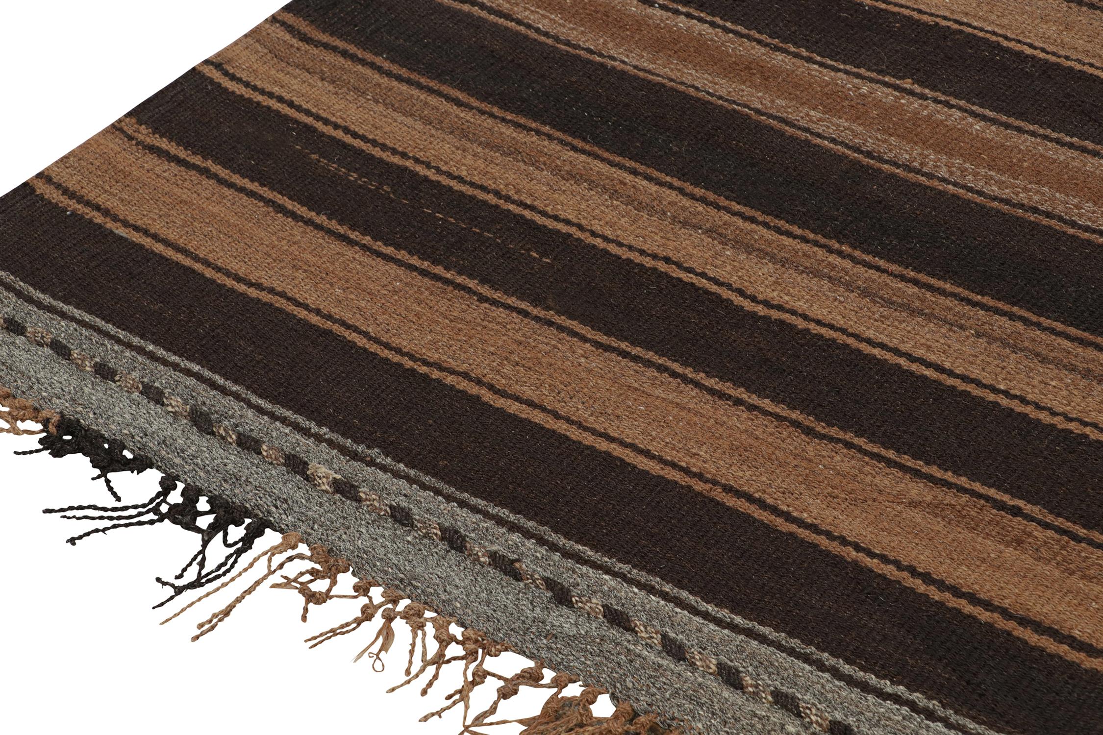 Mid-20th Century Vintage Persian Tribal Kilim in Brown and Gray Stripes by Rug & Kilim For Sale