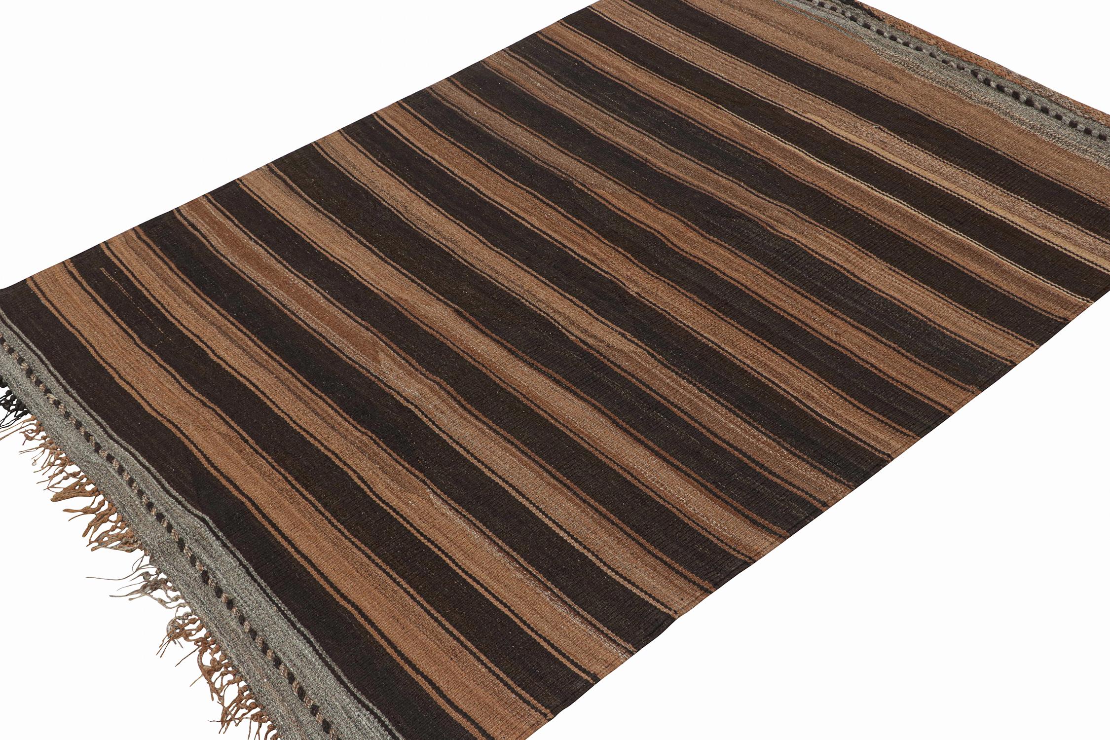 Hand-Knotted Vintage Persian Tribal Kilim in Brown and Gray Stripes by Rug & Kilim For Sale