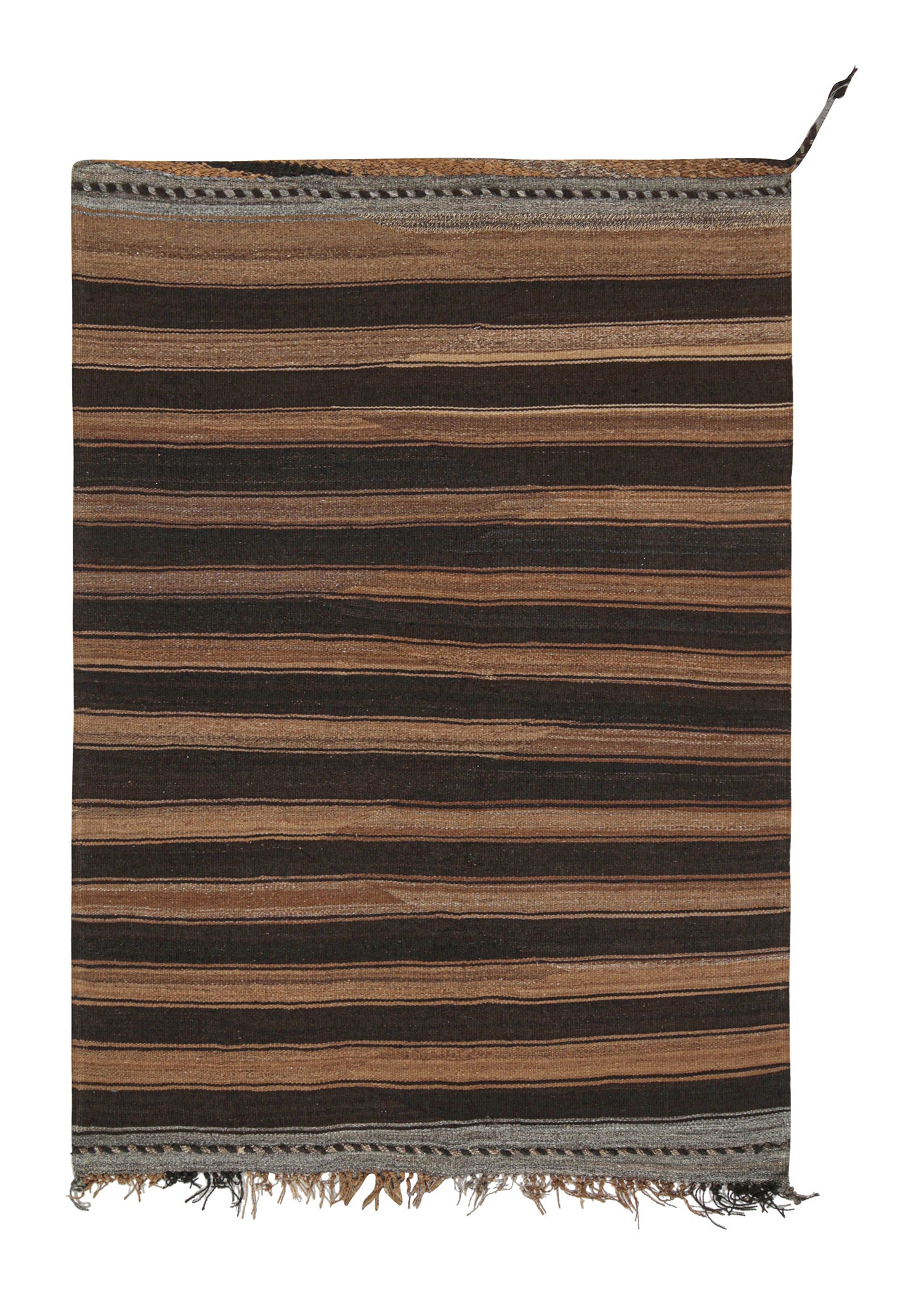 Kilim tribale persiano vintage a strisce marroni e grigie di Rug & Kilim in vendita
