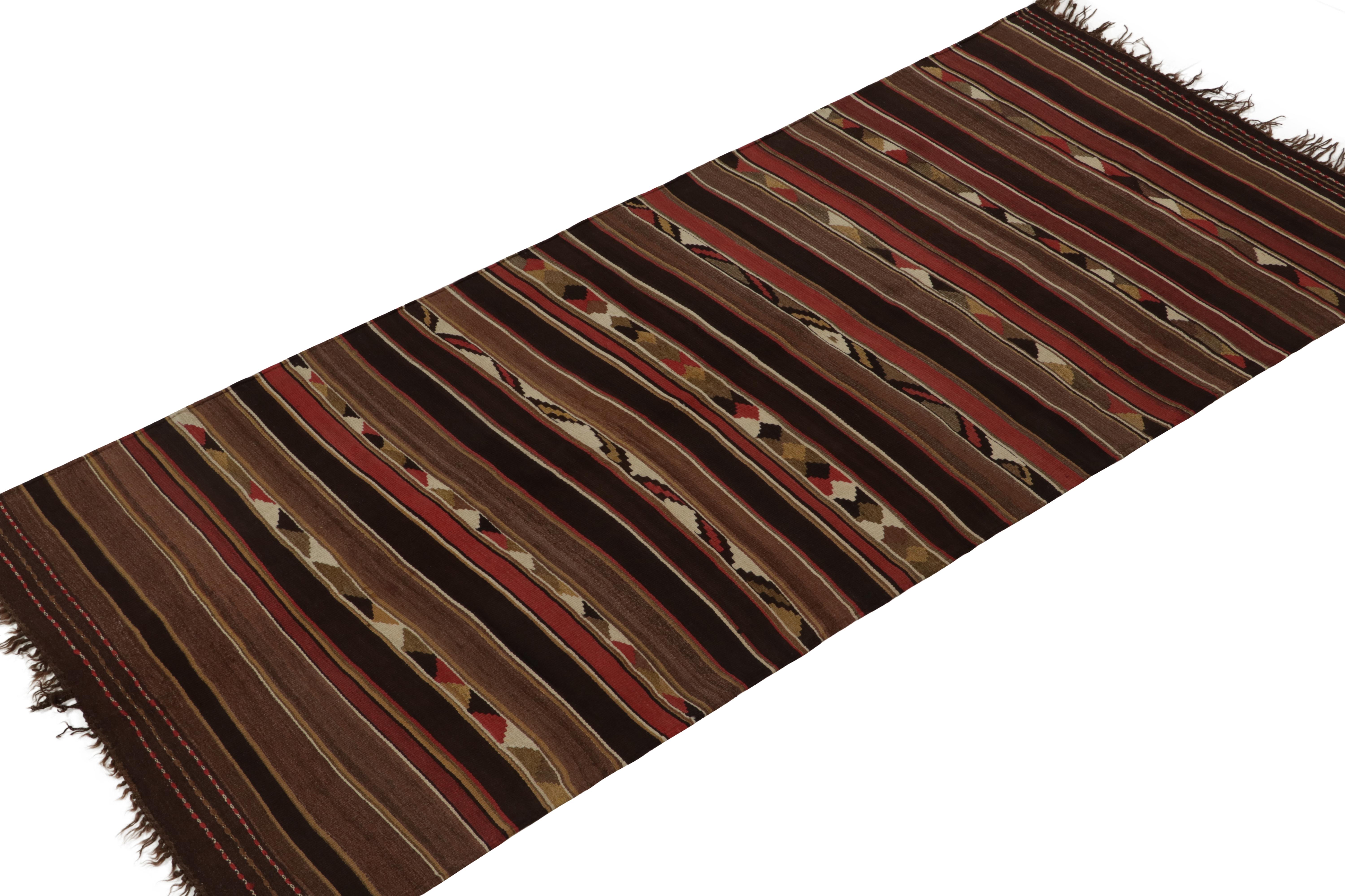 Hand-Knotted Vintage Persian Tribal Kilim in Brown and Red Stripes - by Rug & Kilim For Sale