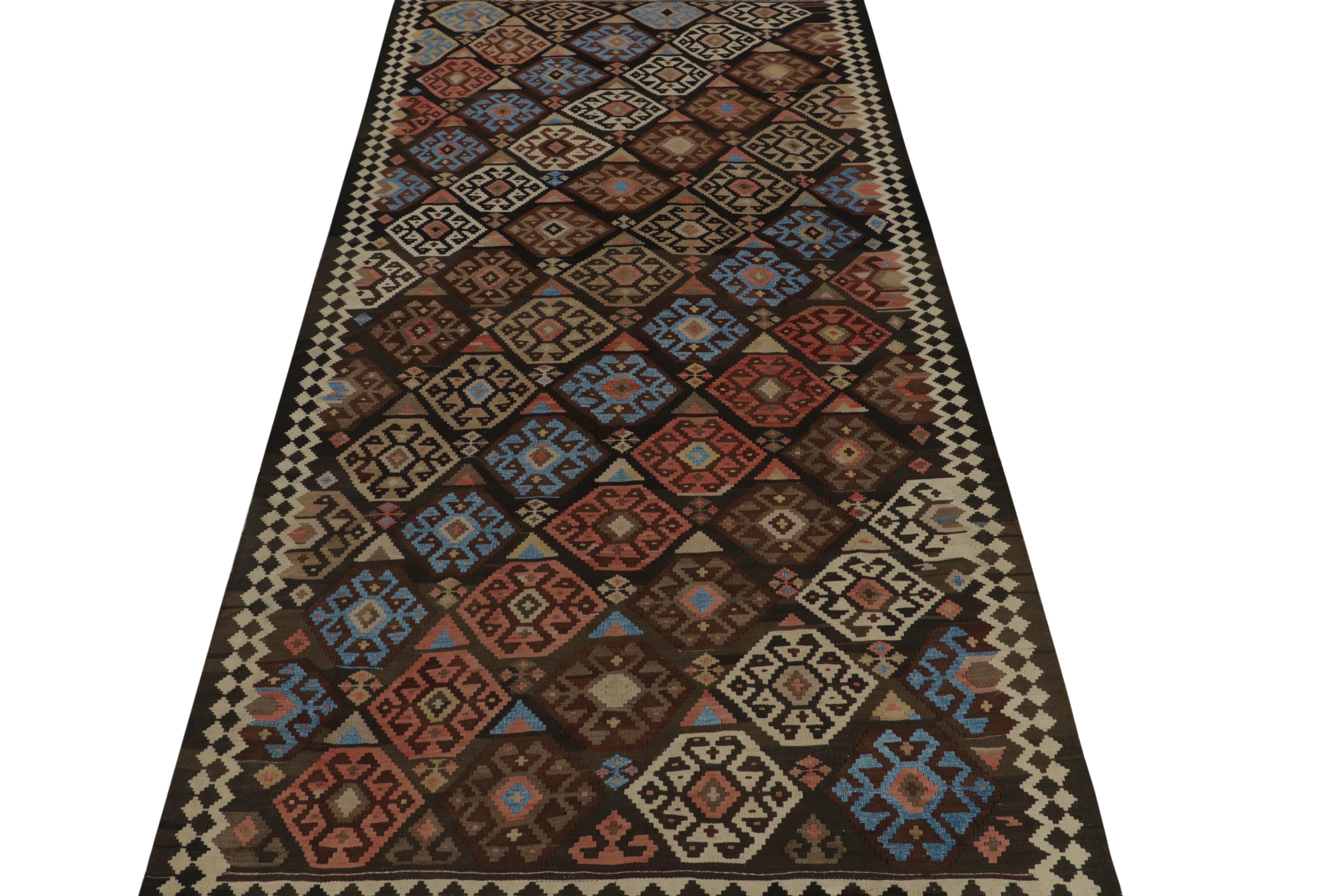 Hand-Knotted Vintage Persian Tribal Kilim in Brown with Geometric Patterns - by Rug & Kilim For Sale