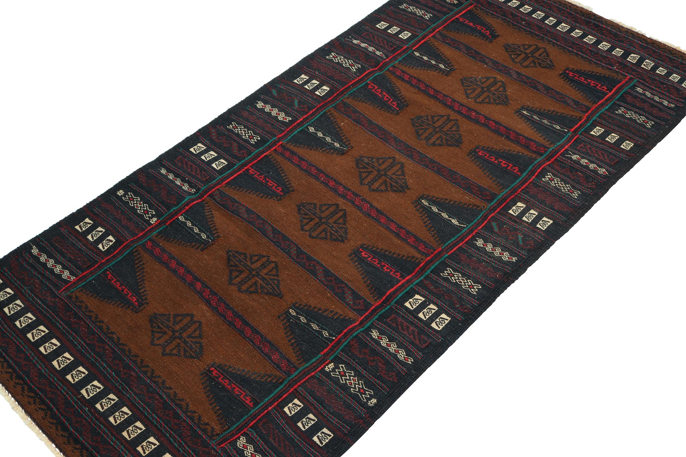 Hand-Knotted Vintage Persian Tribal Kilim in Brown with Navy Blue Medallions - by Rug & Kilim For Sale