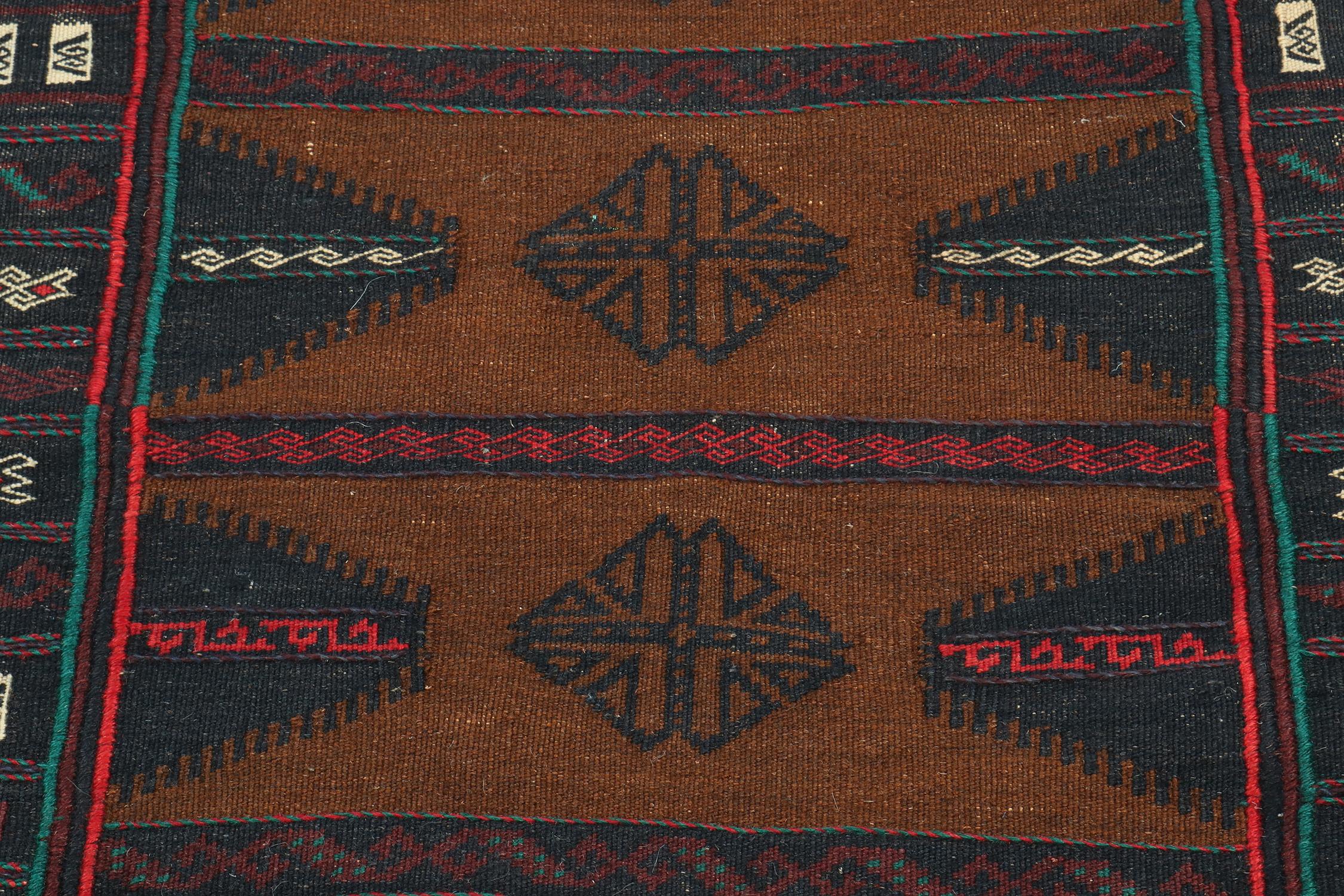 Mid-20th Century Vintage Persian Tribal Kilim in Brown with Navy Blue Medallions - by Rug & Kilim For Sale