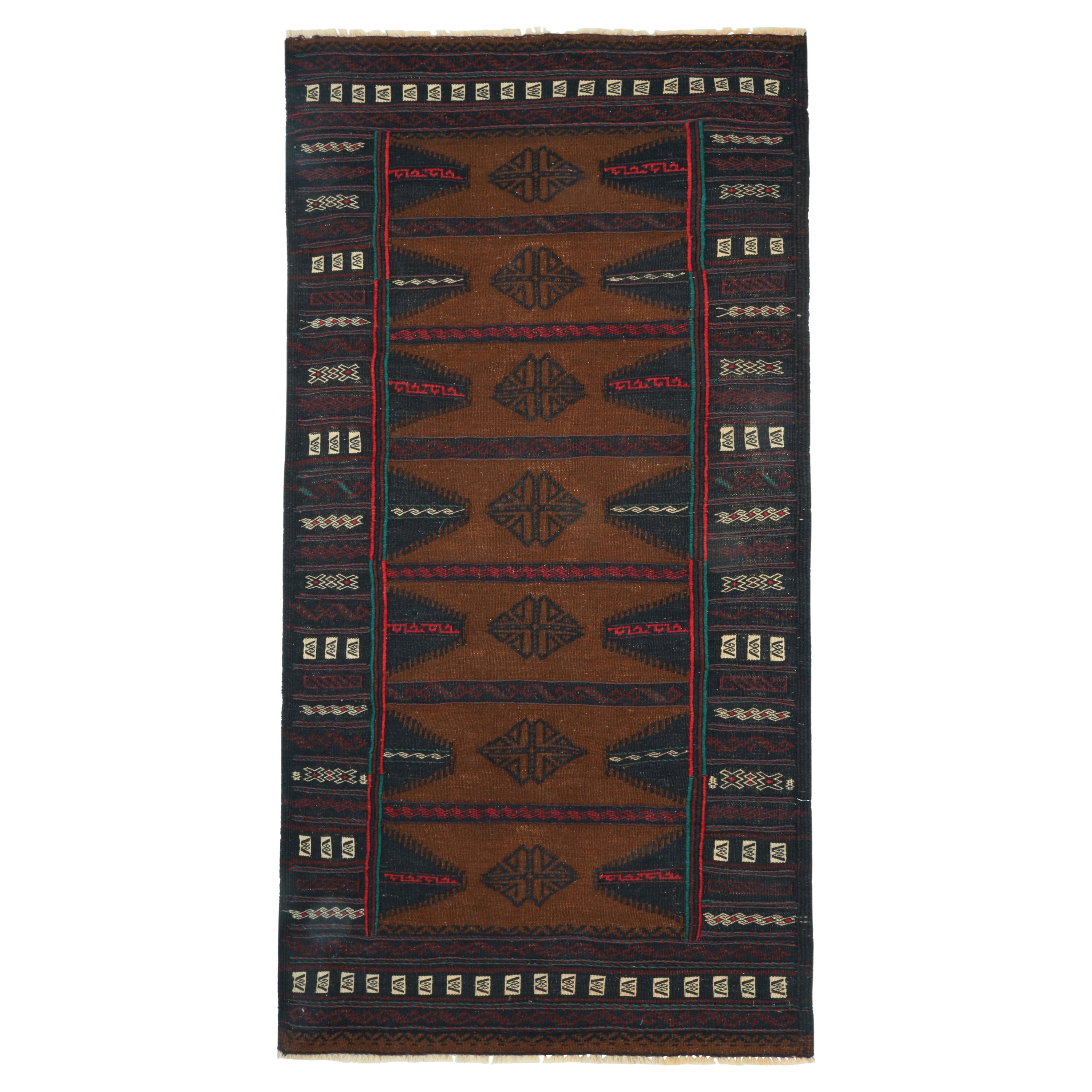 Kilim tribale persiano vintage in marrone con medaglioni blu navy - Rug & Kilim