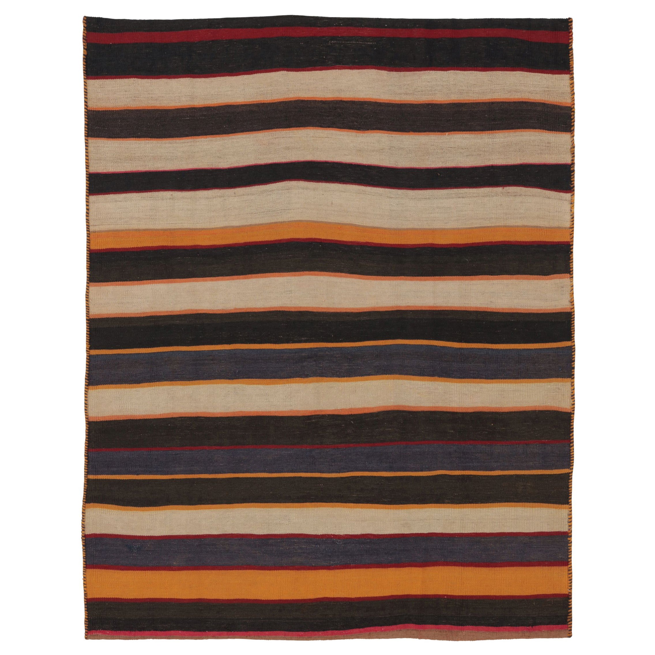 Kilim tribale persiano vintage a strisce color carbone e arancione - Rug 
Kilim