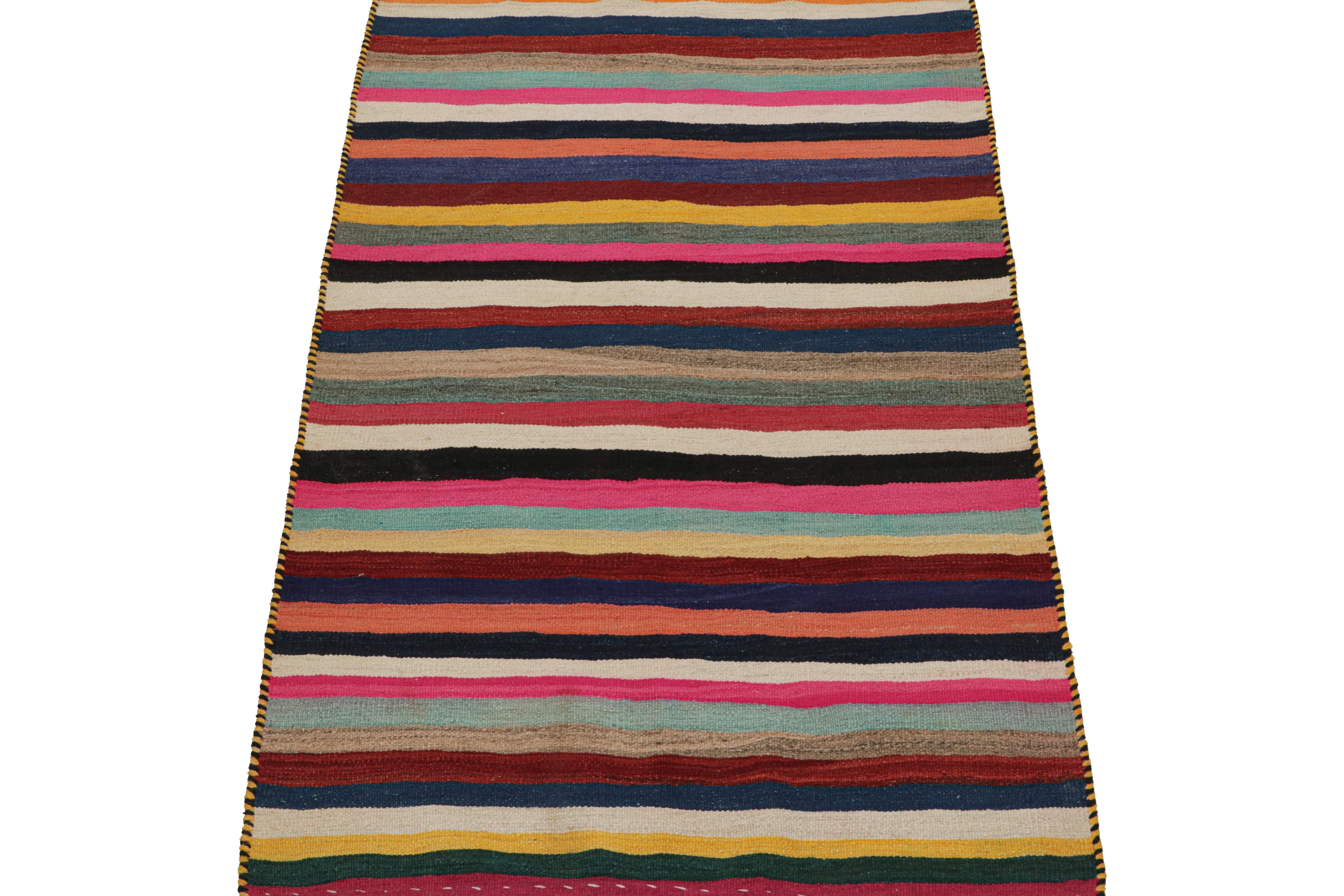 Mid-20th Century Vintage Persian Tribal Kilim in Polychromatic Stripes by Rug & Kilim For Sale
