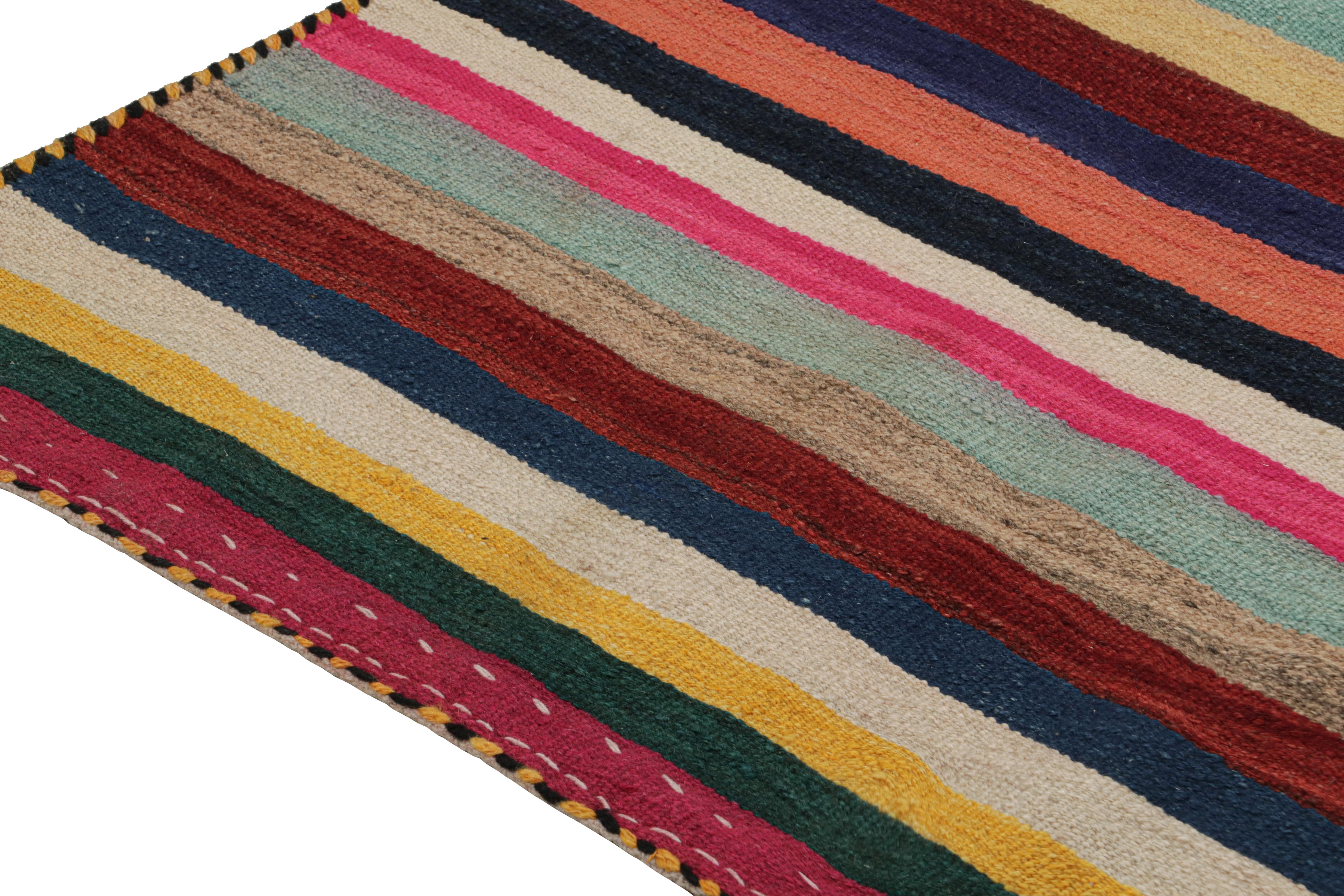 Wool Vintage Persian Tribal Kilim in Polychromatic Stripes by Rug & Kilim For Sale