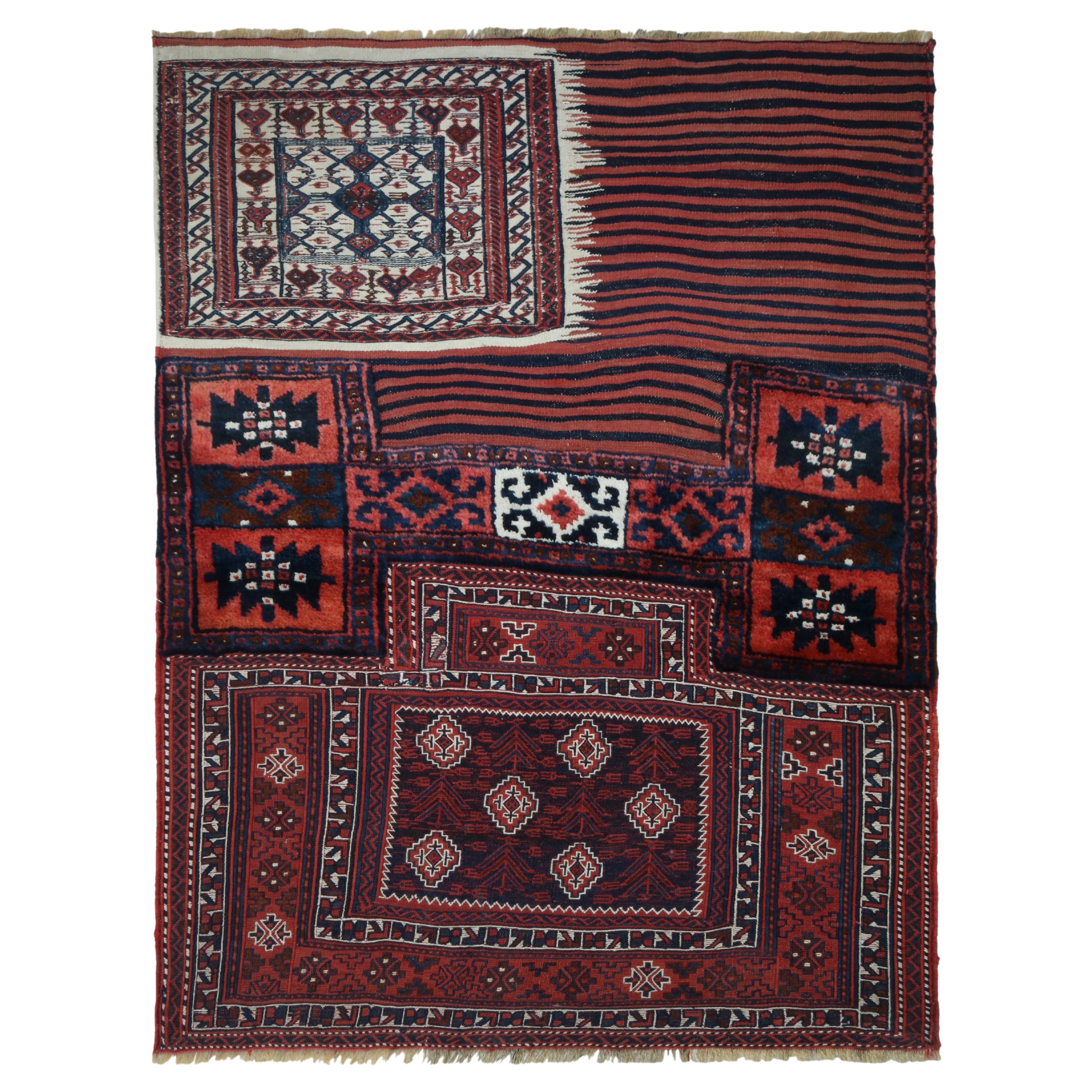 Vintage Kurdish Persian Kilim in Blue and Red Geometric Patterns by Rug