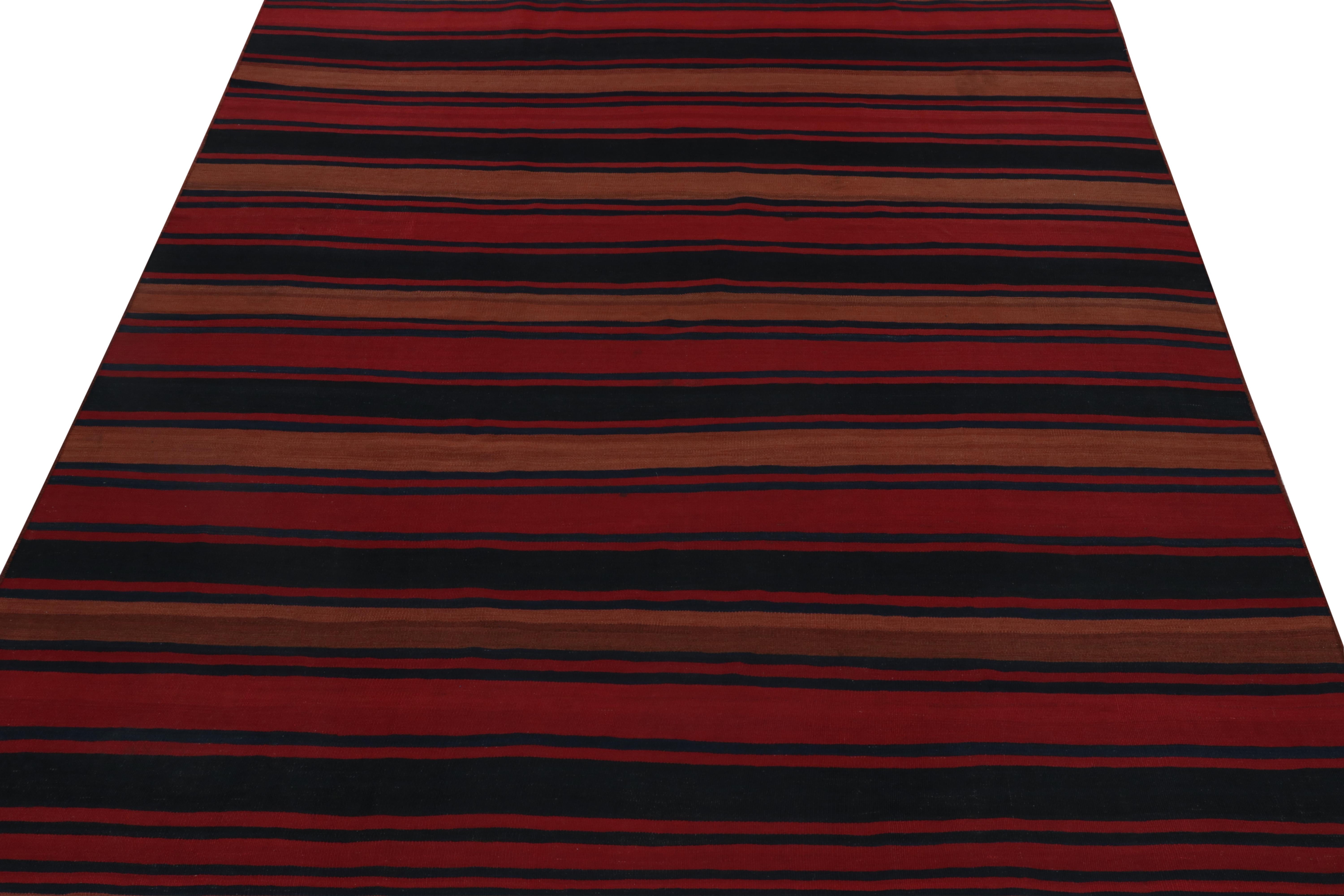 Hand-Knotted Vintage Persian Tribal Kilim in Red, Rust and Blue Stripes For Sale