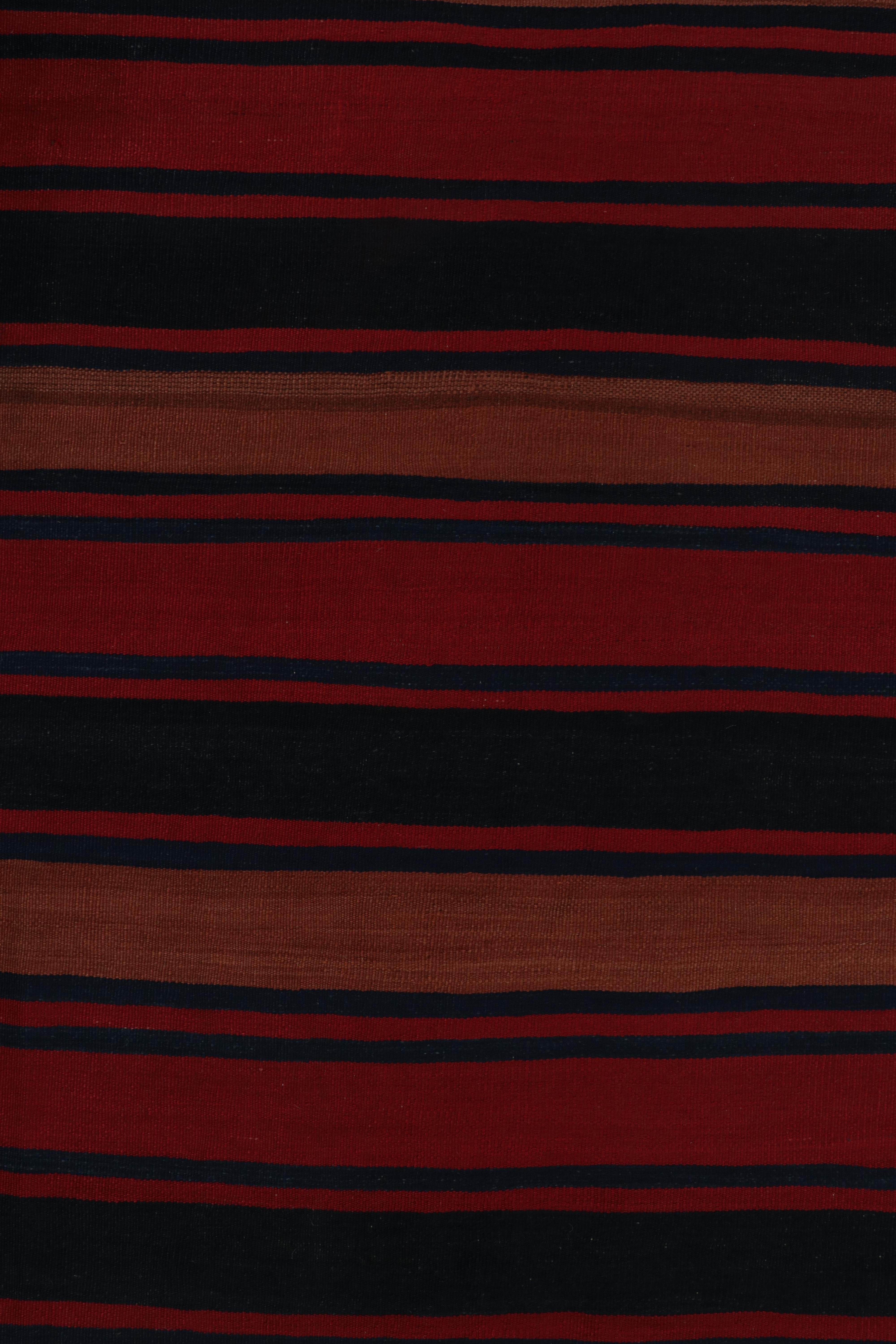 Wool Vintage Persian Tribal Kilim in Red, Rust and Blue Stripes For Sale