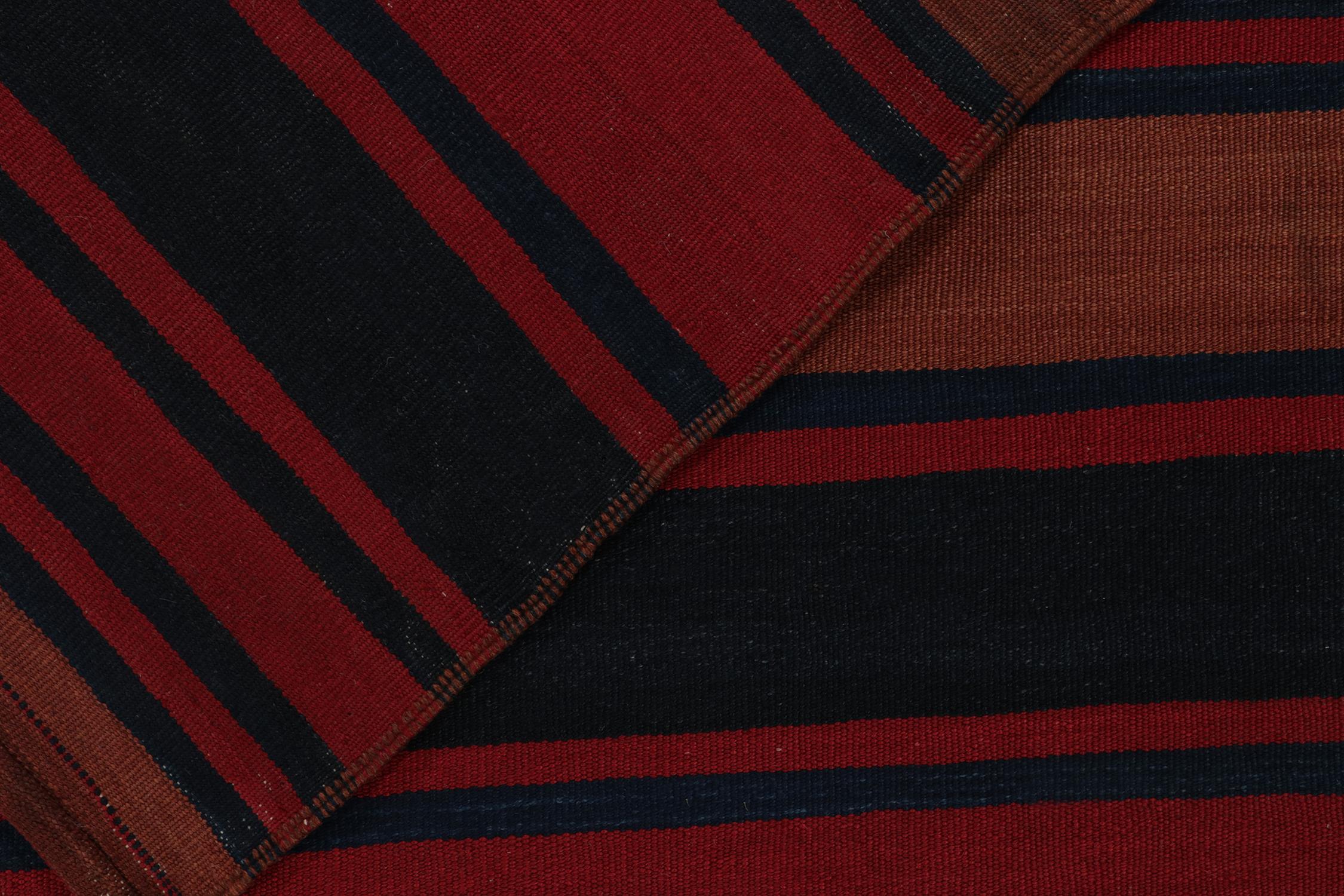 Vintage Persian Tribal Kilim in Red, Rust and Blue Stripes For Sale 1