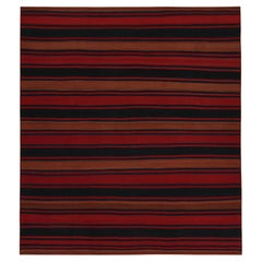 Kilim persan tribal vintage à rayures rouges, rouille et bleues