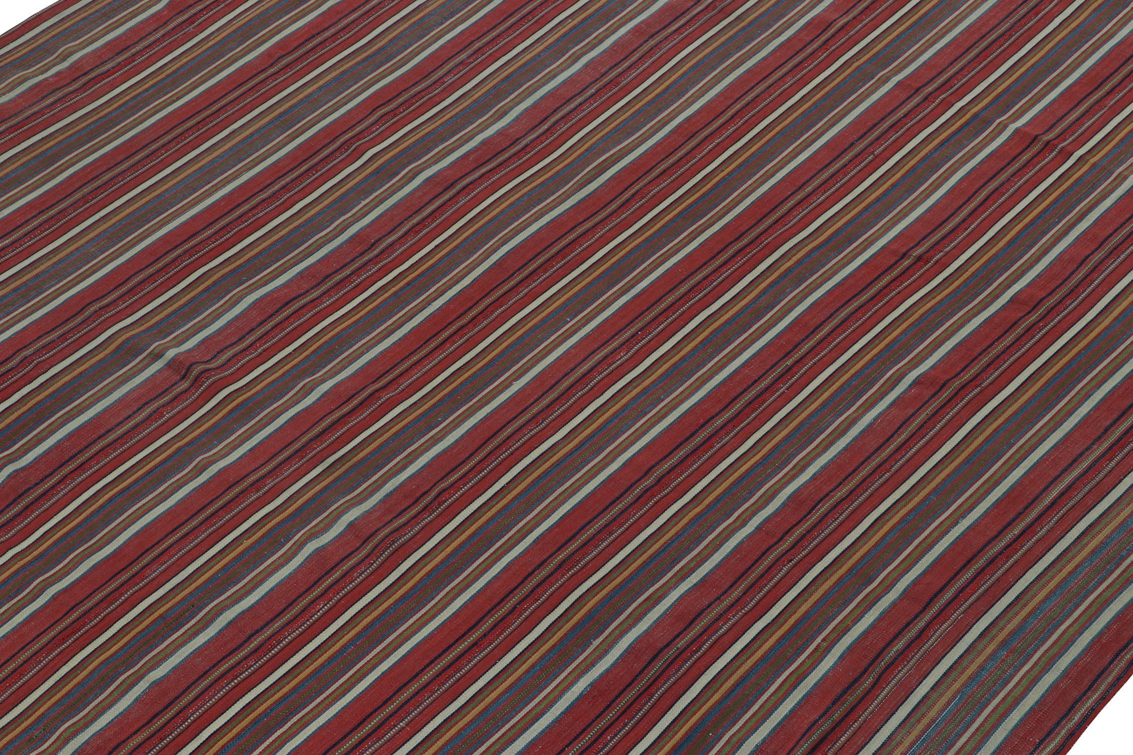 Vintage Persian Tribal Kilim in Red with Polychromatic Stripes, by Rug & Kilim  In Good Condition For Sale In Long Island City, NY