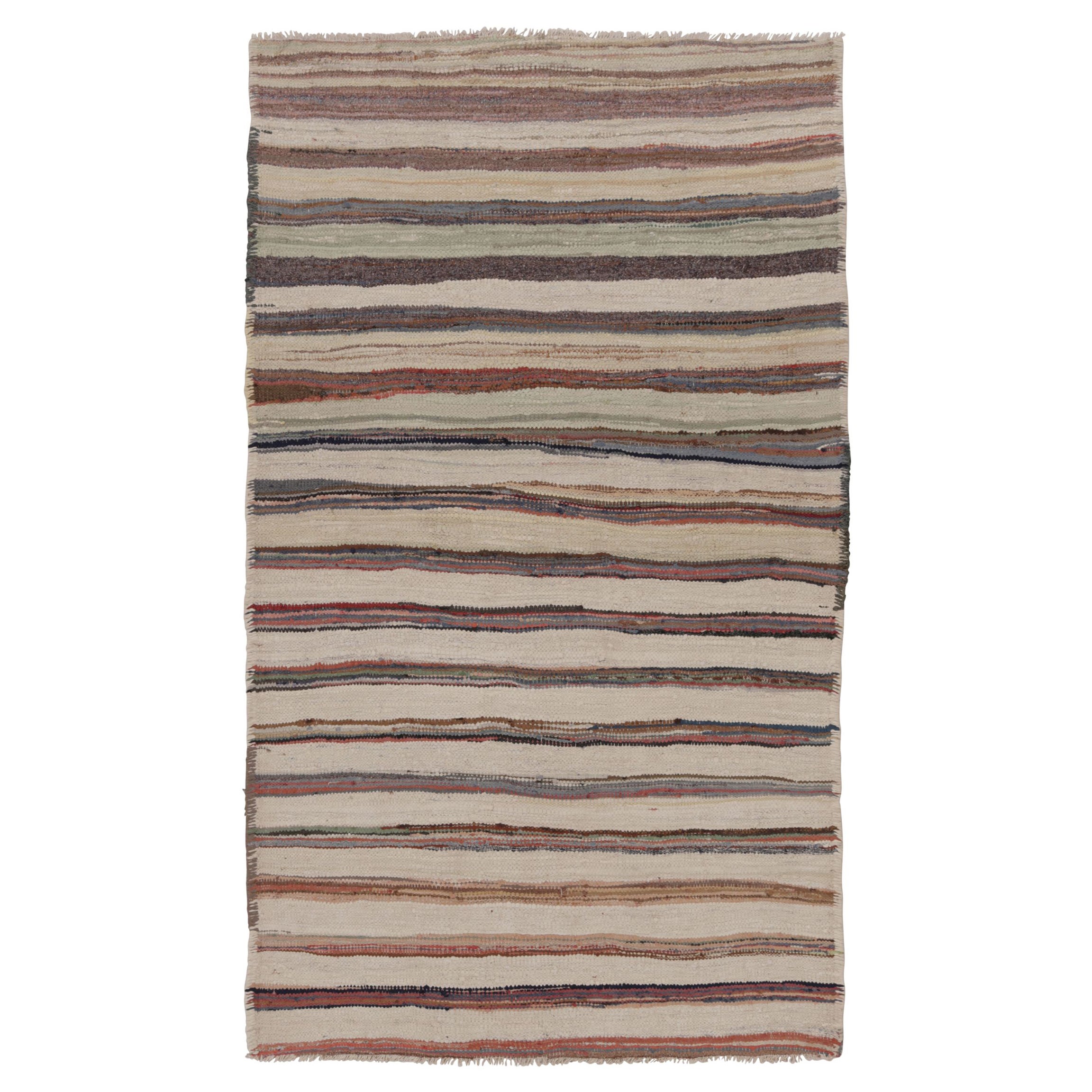 Vintage Persian Tribal Kilim, Polychromatic Striped Patterns - Rug 
Kilim