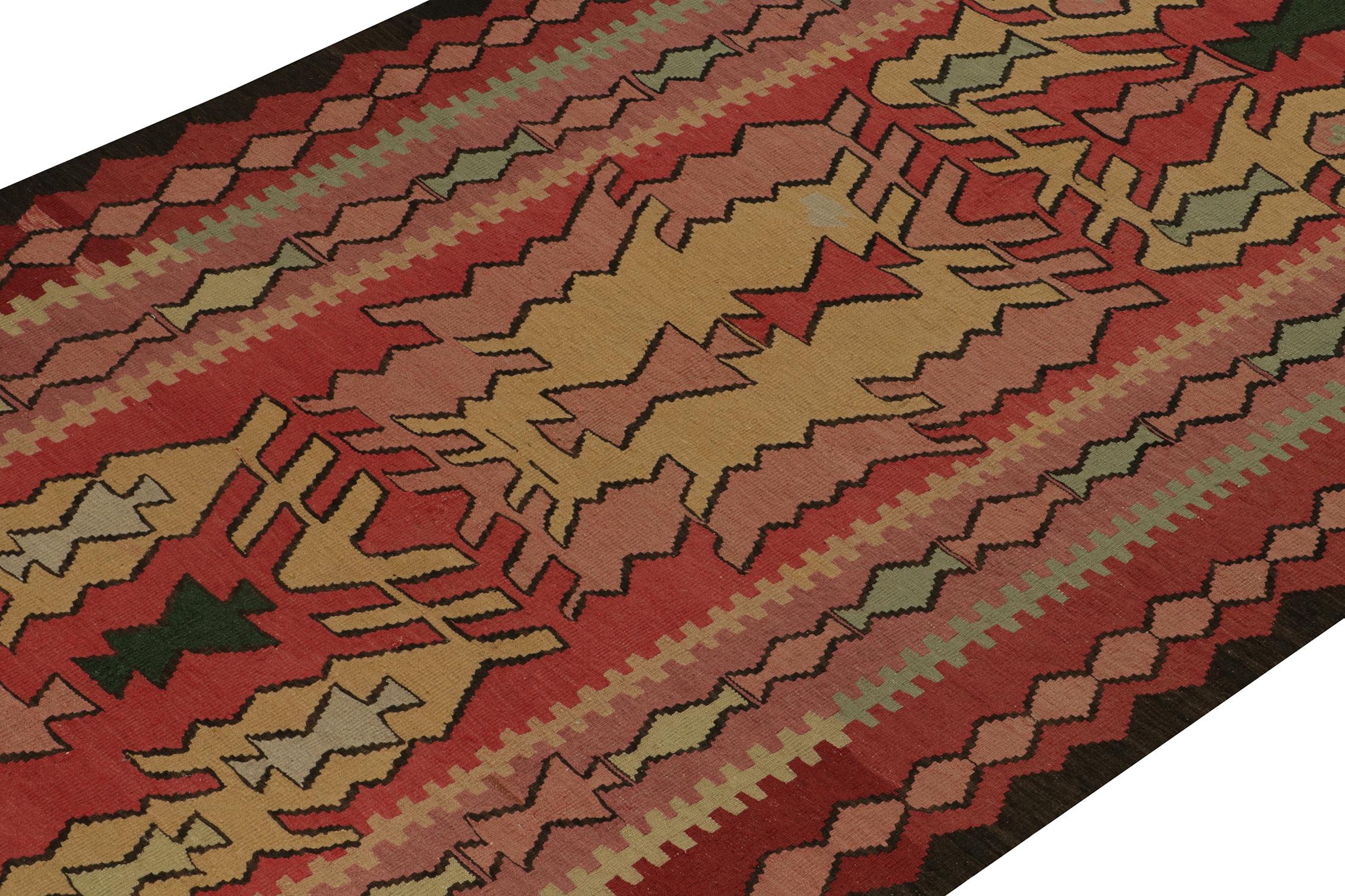 Vintage Persian Tribal Kilim Rug in Red, Pink, Gold Patterns Rug & Kilim In Good Condition For Sale In Long Island City, NY