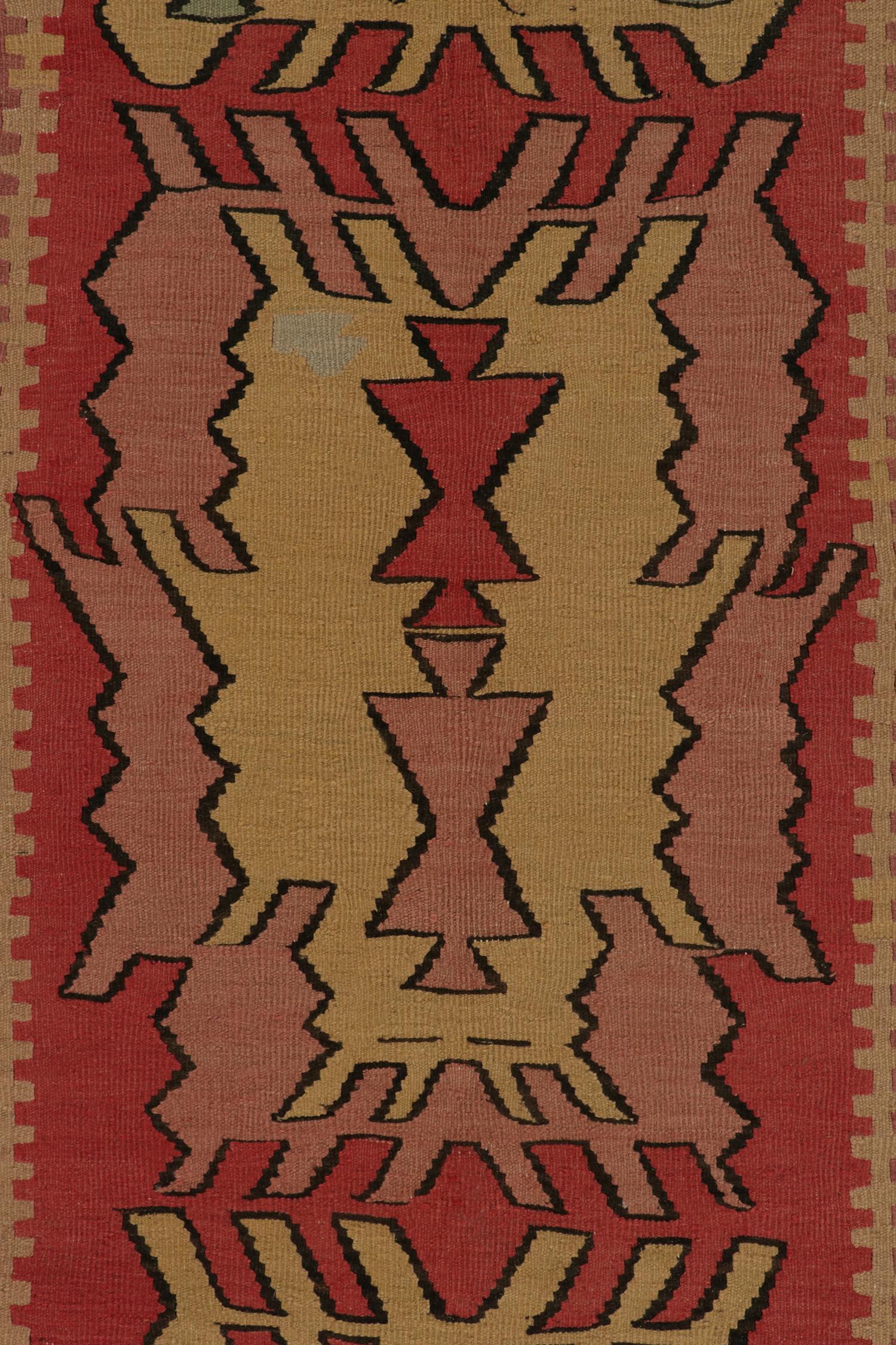 Wool Vintage Persian Tribal Kilim Rug in Red, Pink, Gold Patterns Rug & Kilim For Sale